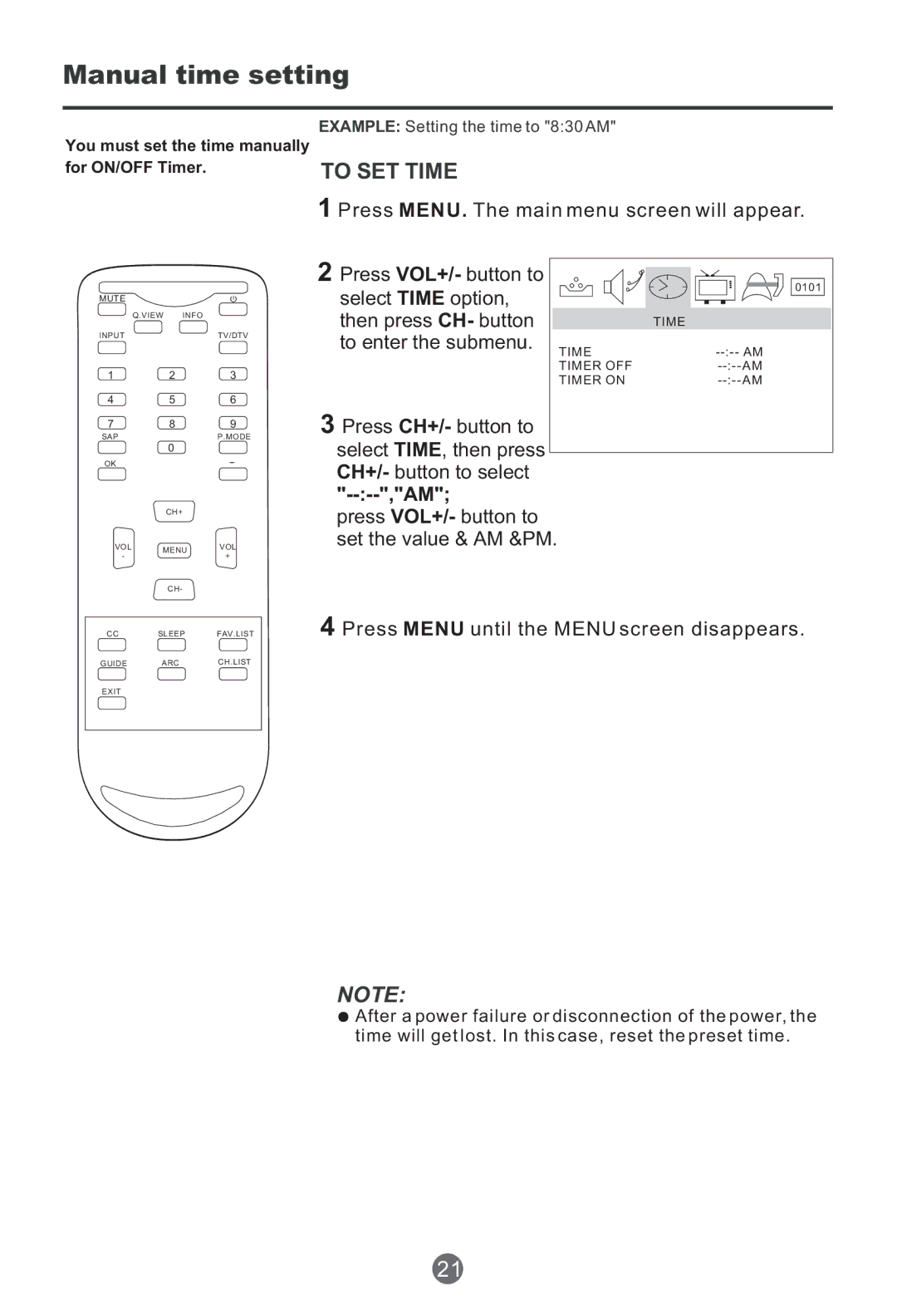 Haier HTR13 owner manual Manual time setting, To SET Time, Press MENU. The main menu screen will appear 