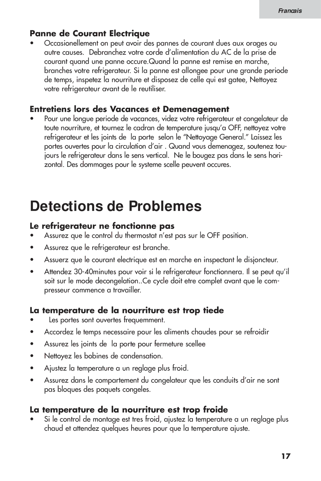 Haier 16, HTV 15 user manual Detections de Problemes 