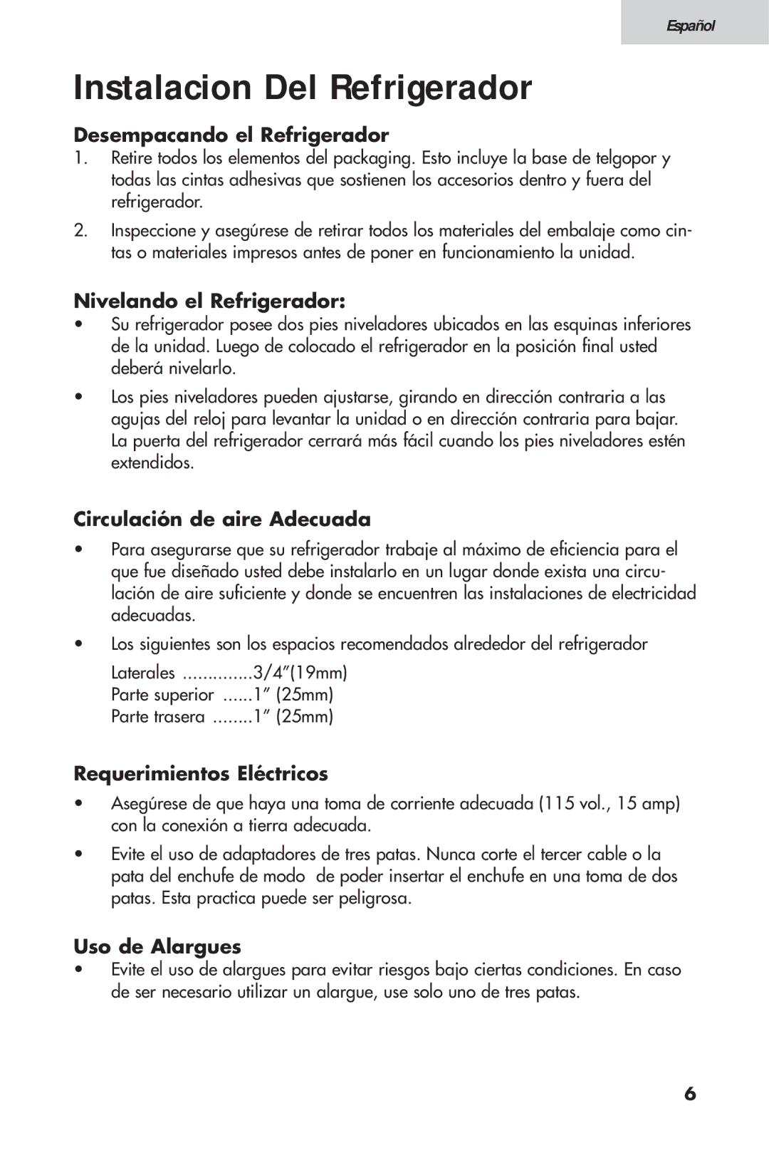 Haier 16, HTV 15 user manual Instalacion Del Refrigerador 