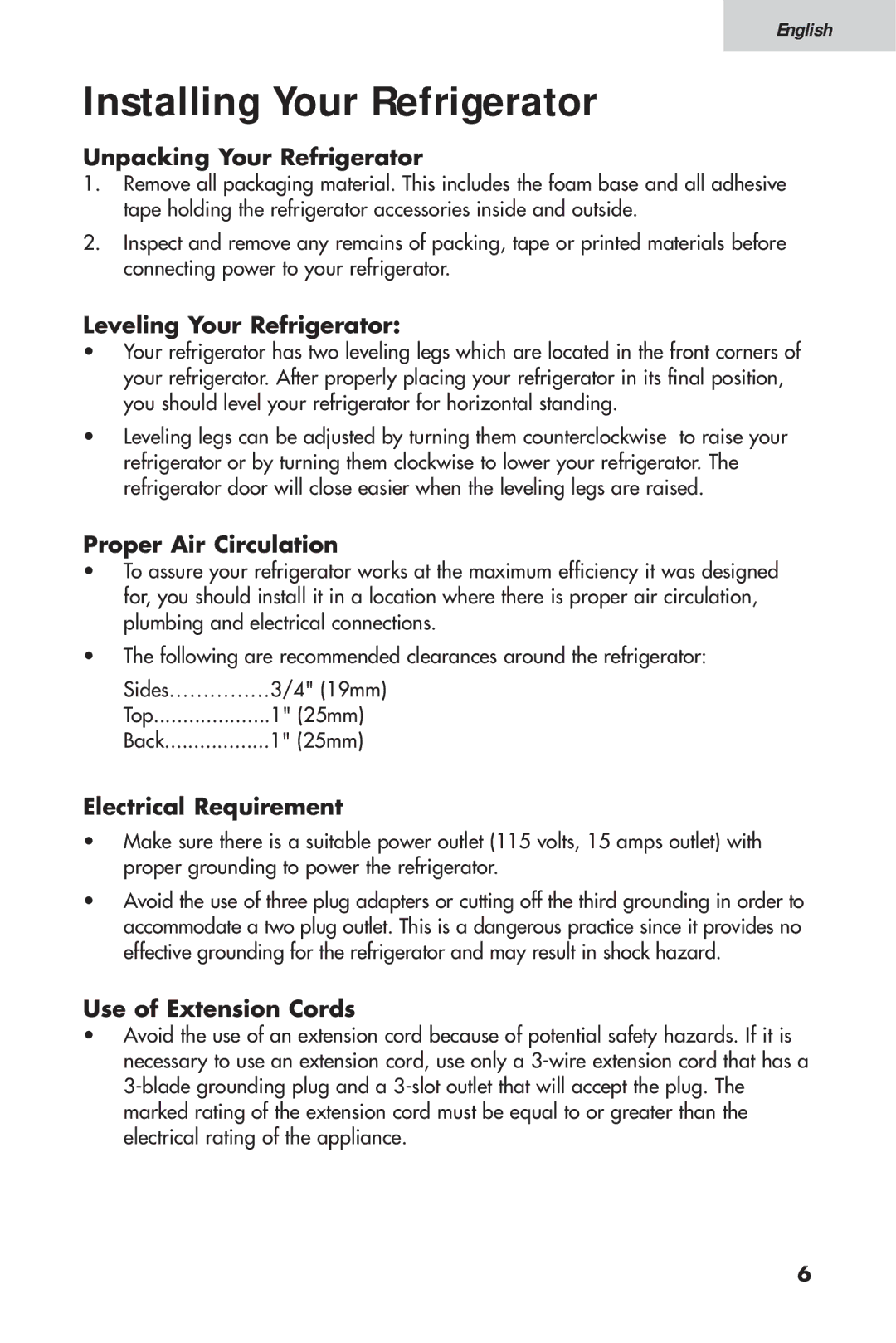 Haier 16, HTV 15 user manual Installing Your Refrigerator 