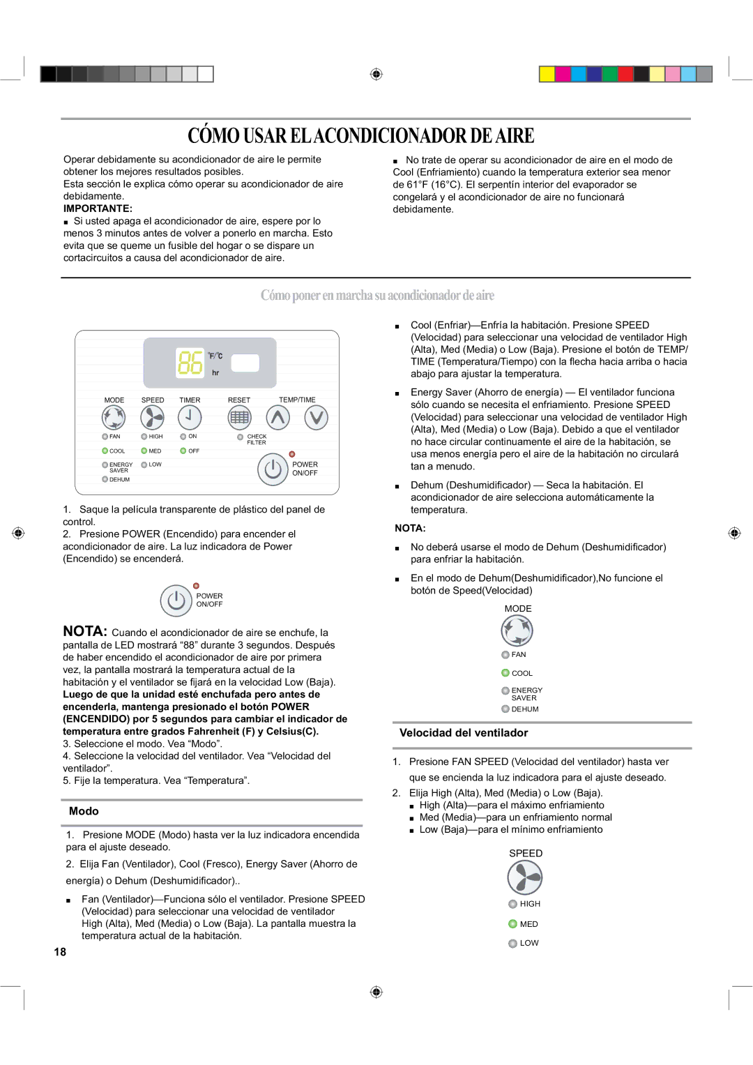 Haier HTWR10XCK Cómousarelacondicionadordeaire, Cómoponerenmarchasuacondicionadordeaire, Modo, Velocidad del ventilador 