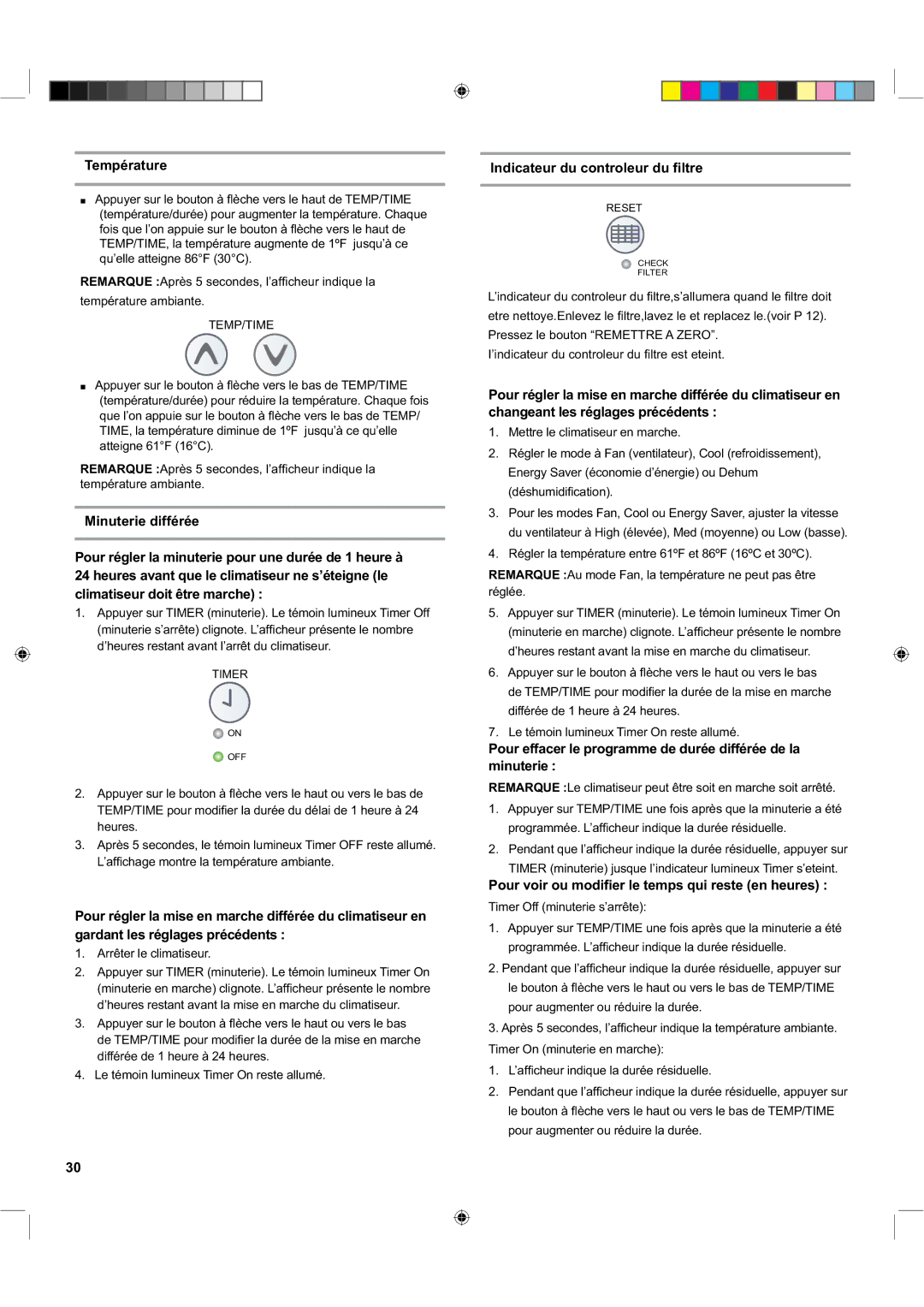 Haier HTWR12VCK Température, QglfdwhxuGxFrqwurohxuGx¿Owuh, Pour effacer le programme de durée différée de la minuterie 