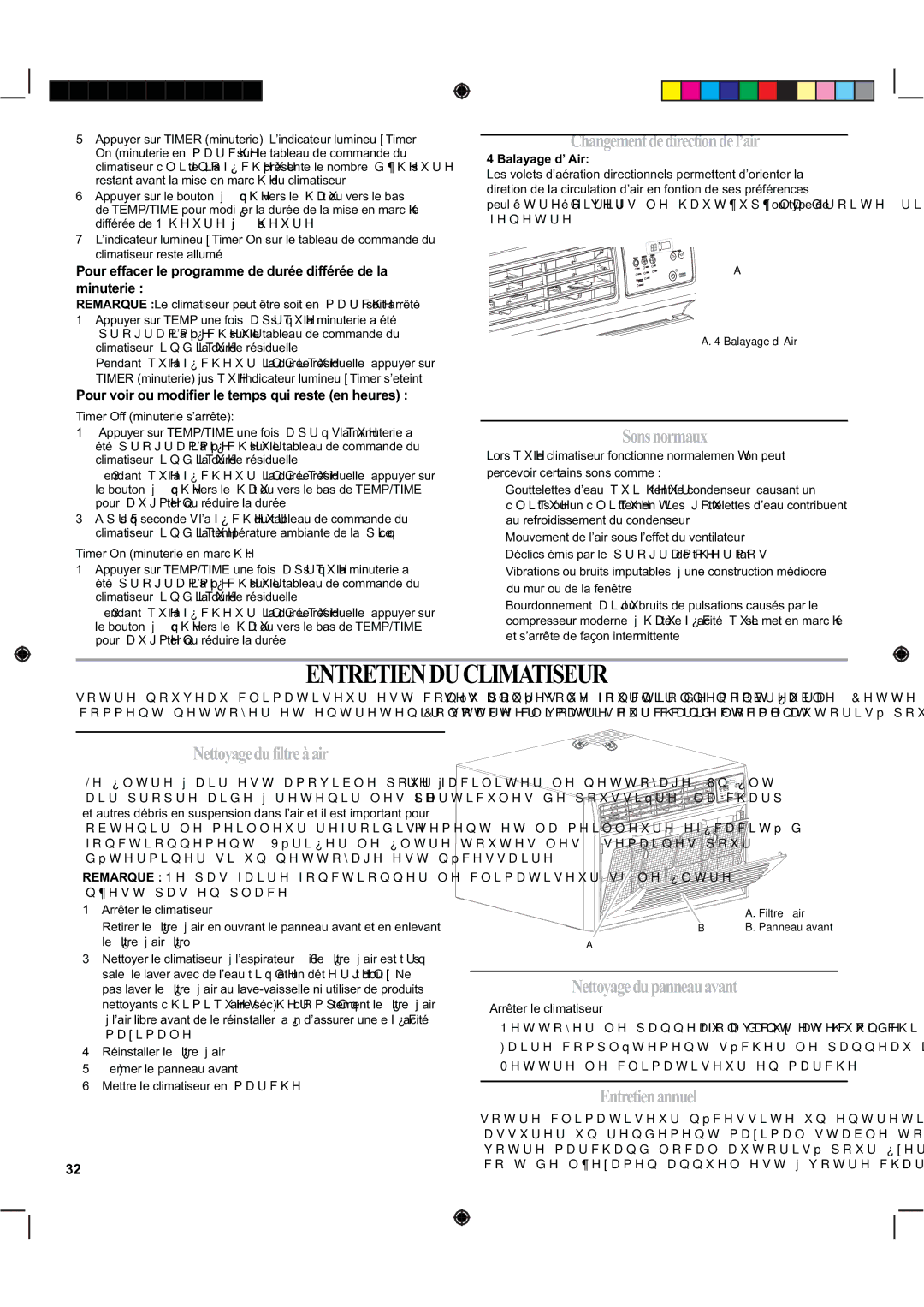 Haier HTWR12XCK Changementdedirectiondel’air, Sonsnormaux, Nettoyagedufiltreàair, Nettoyagedupanneauavant, Entretienannuel 