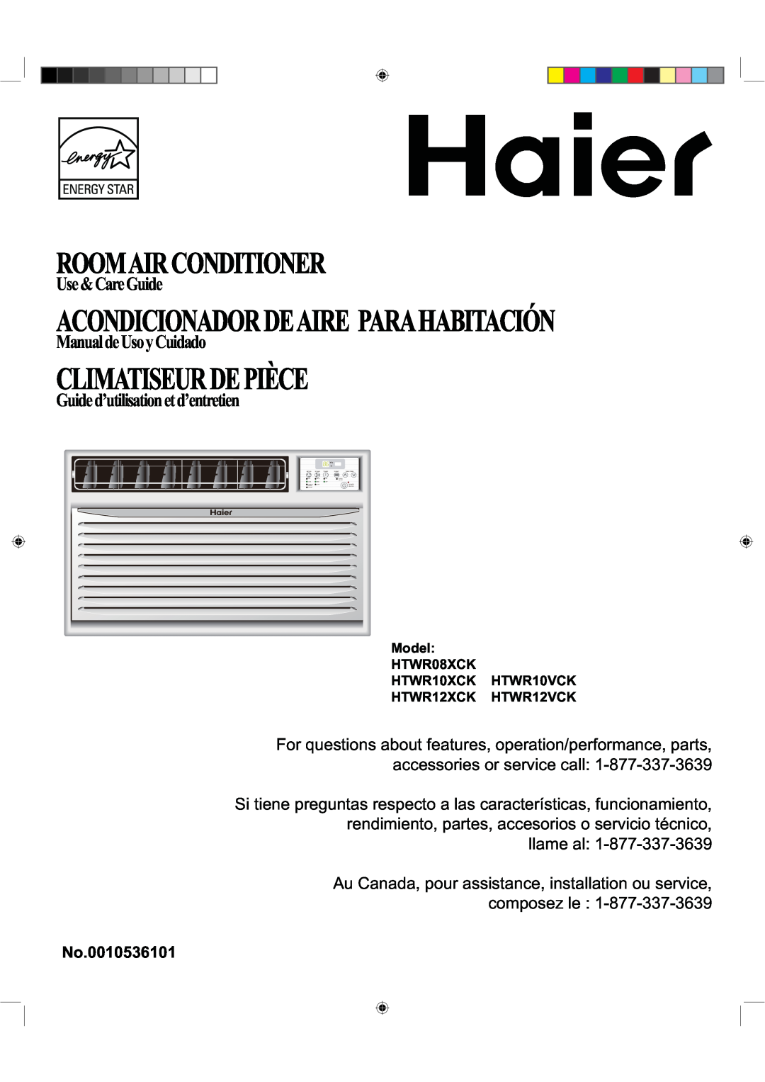 Haier HTWR08XCK manual Acondicionadordeaire Parahabitación, Climatiseurdepièce, Roomairconditioner, Use&CareGuide 