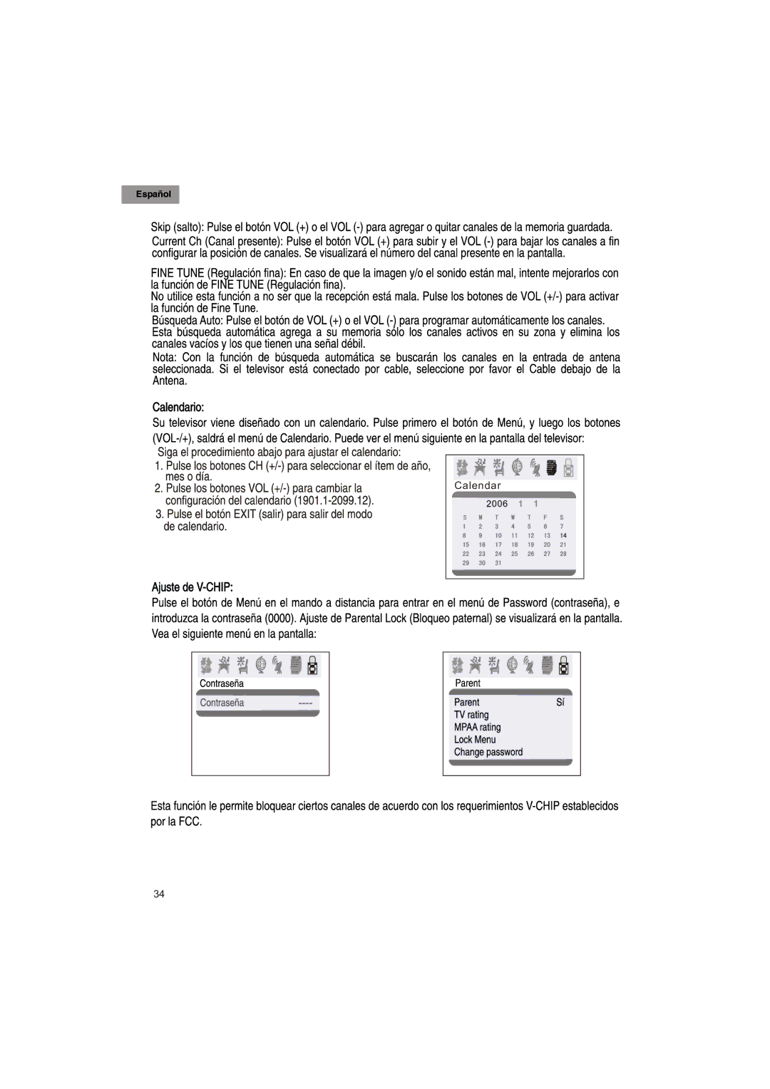 Haier HTX25S31, HTX29S31S, HTX34S31 manual Calendar 