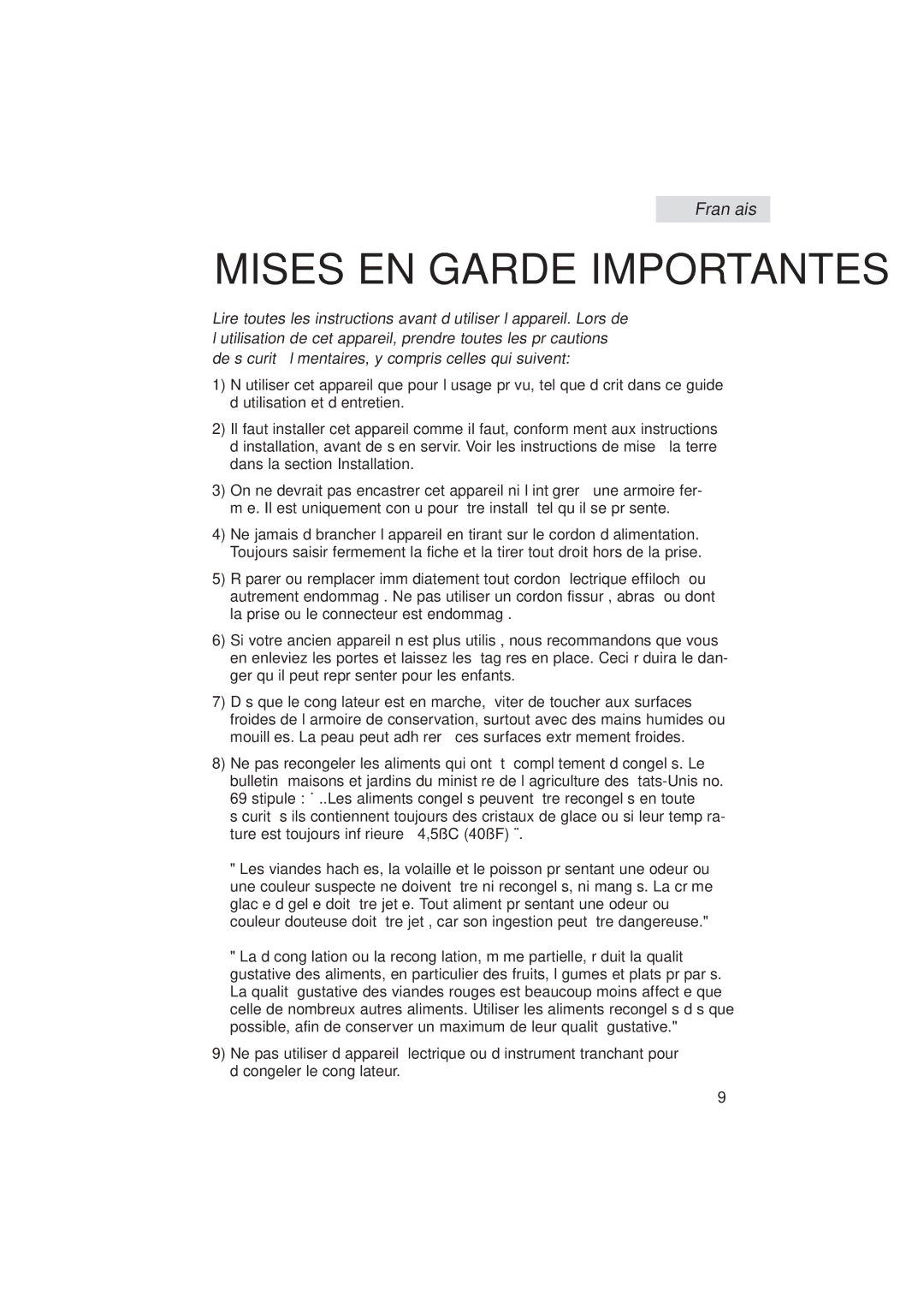 Haier HUM013EA user manual Mises EN Garde Importantes 