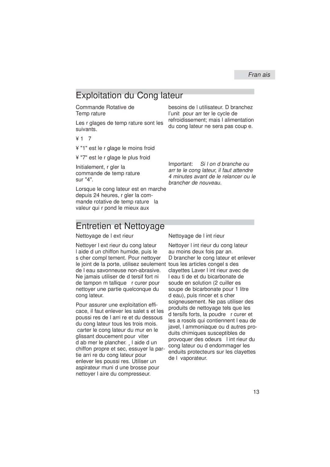 Haier HUM013EA user manual Exploitation du Congélateur, Entretien et Nettoyage 