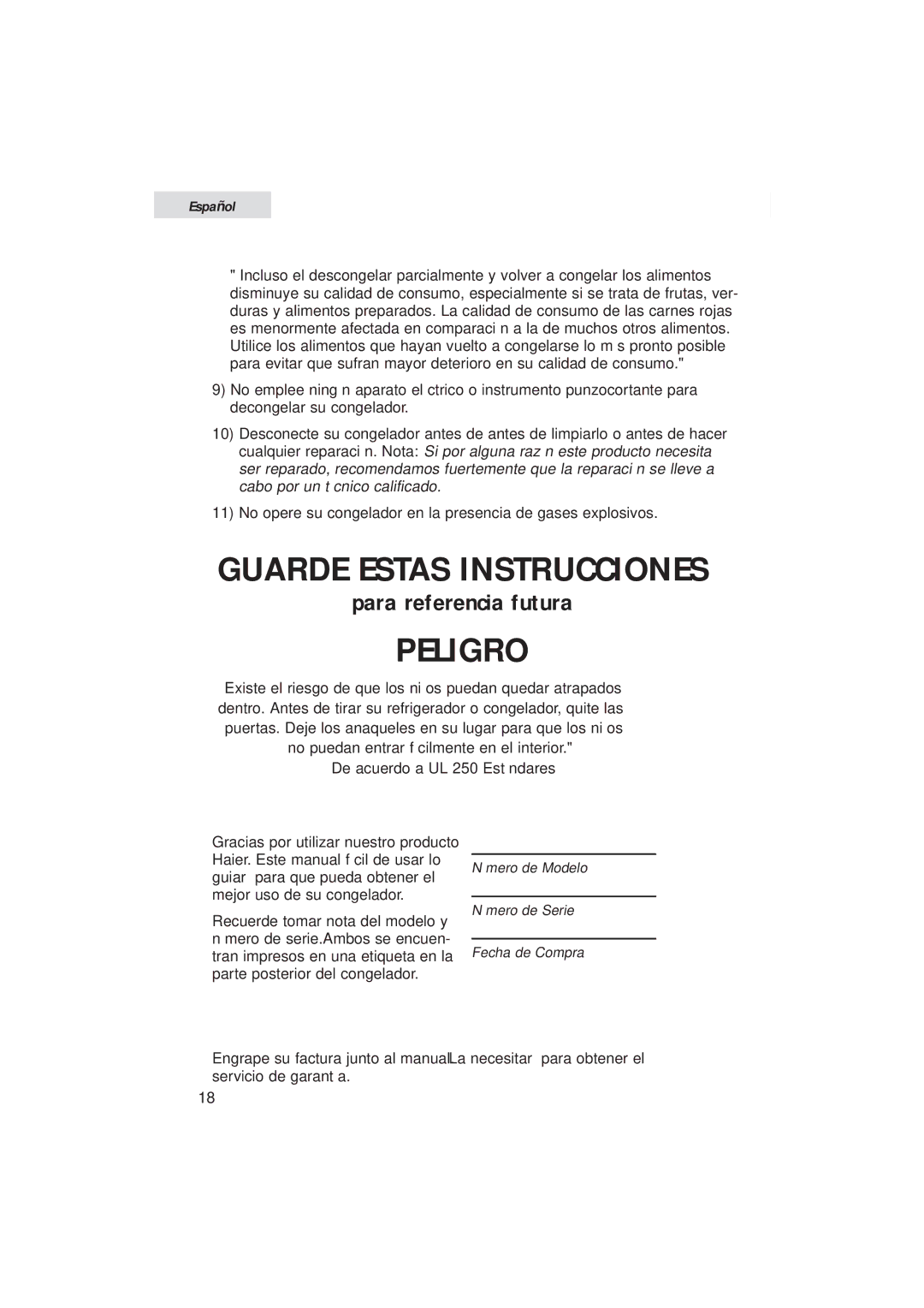 Haier HUM013EA user manual Guarde Estas Instrucciones, Peligro, Servicio de garantía 