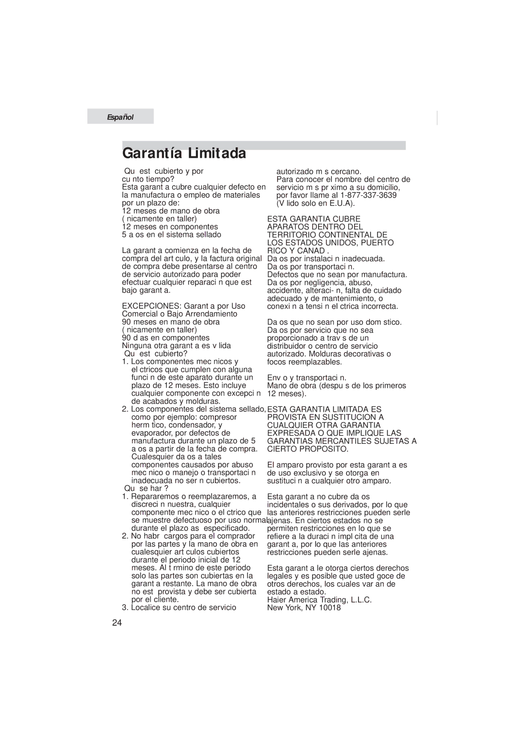 Haier HUM013EA user manual Garantía Limitada 