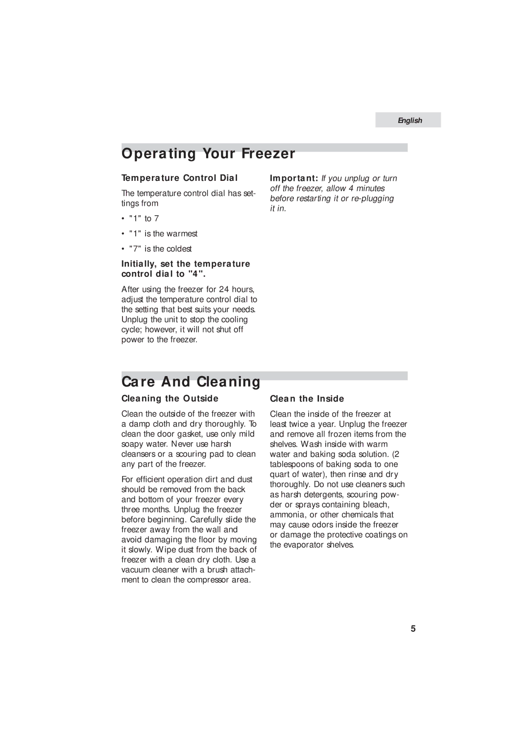 Haier HUM013EA user manual Operating Your Freezer, Care And Cleaning 