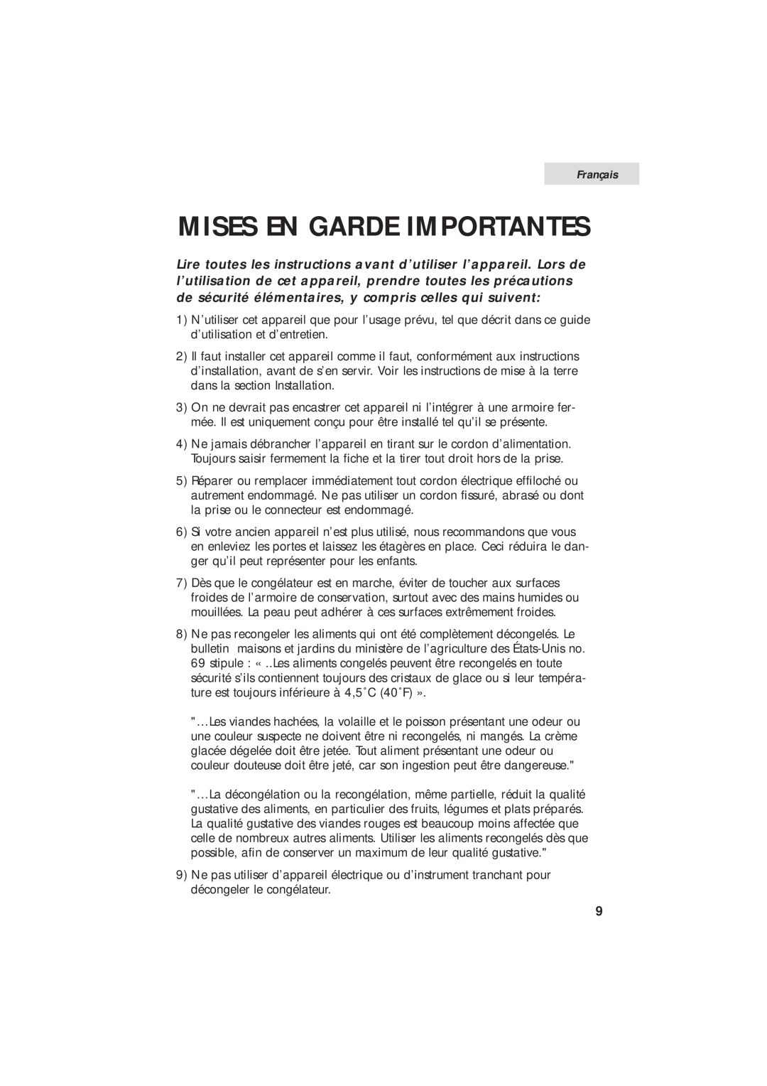 Haier HUM013EA user manual Mises En Garde Importantes, Français 