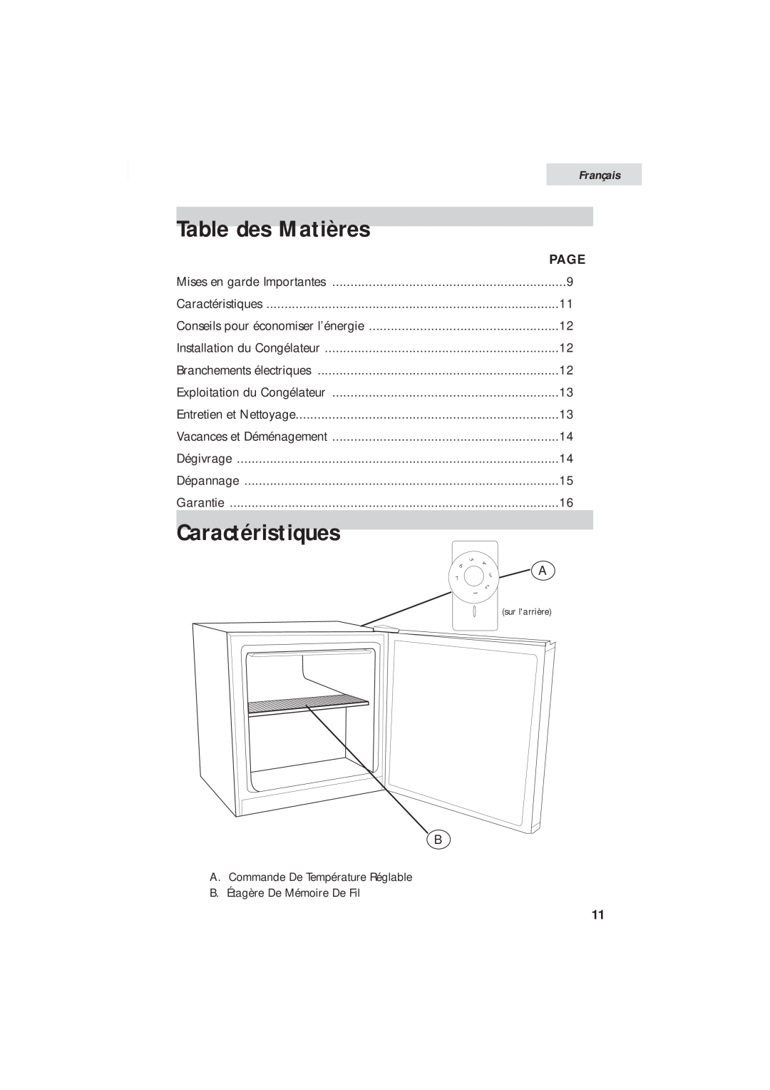 Haier HUM013EA user manual Table des Matières, Caractéristiques, Français, Page 