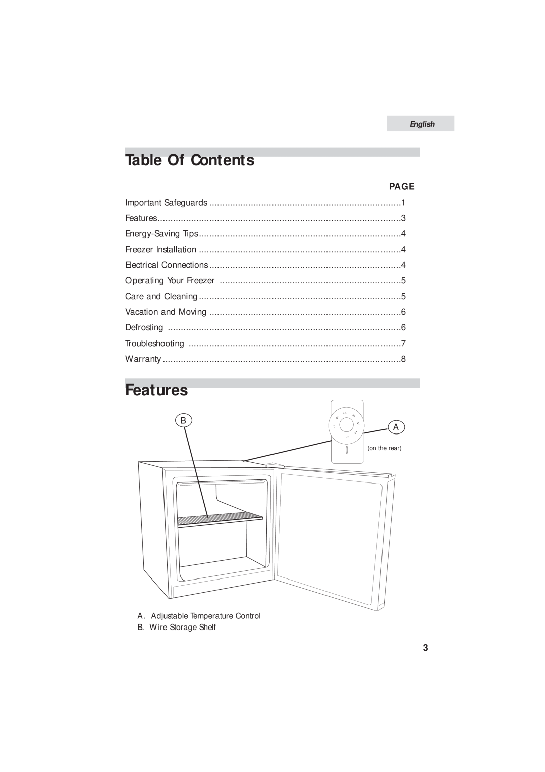 Haier HUM013EA user manual Table Of Contents, Features, Page, English 