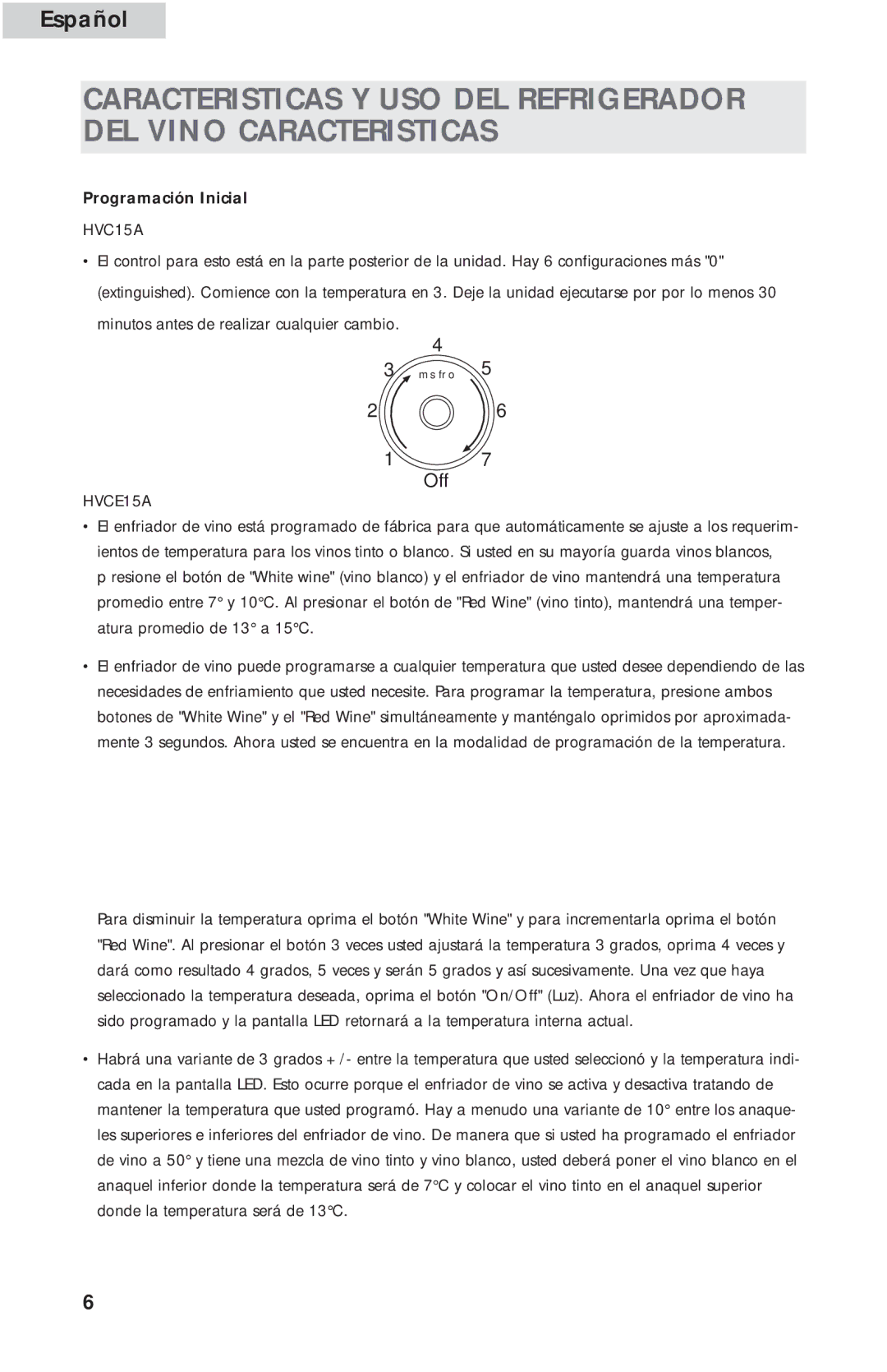 Haier HVC15A, HVCE15A user manual Off, Programación Inicial 