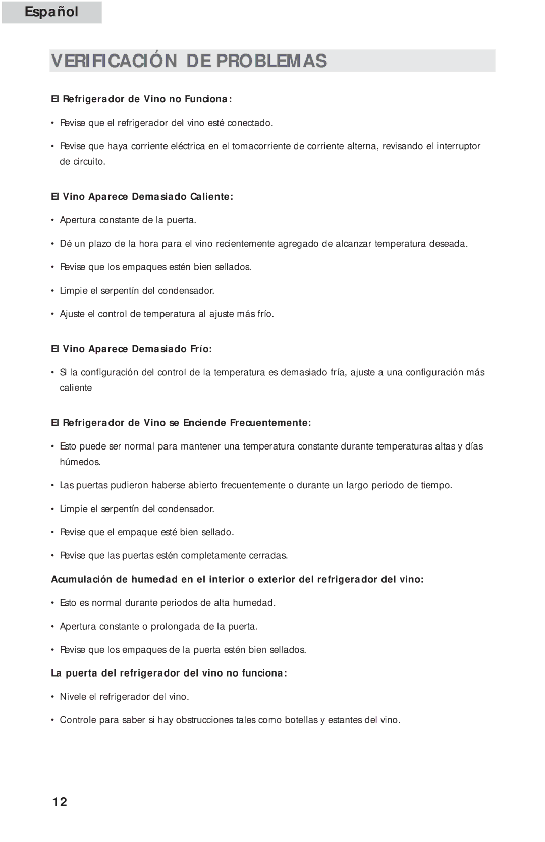 Haier HVC15A, HVCE15A user manual Verificación DE Problemas 