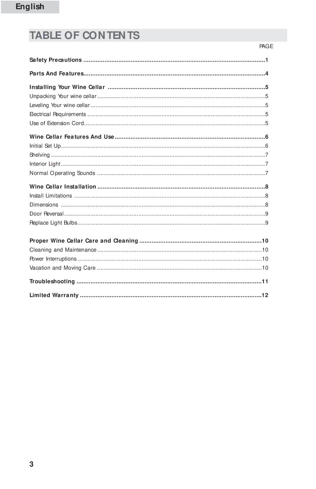 Haier HVC15A, HVCE15A user manual Table of Contents 