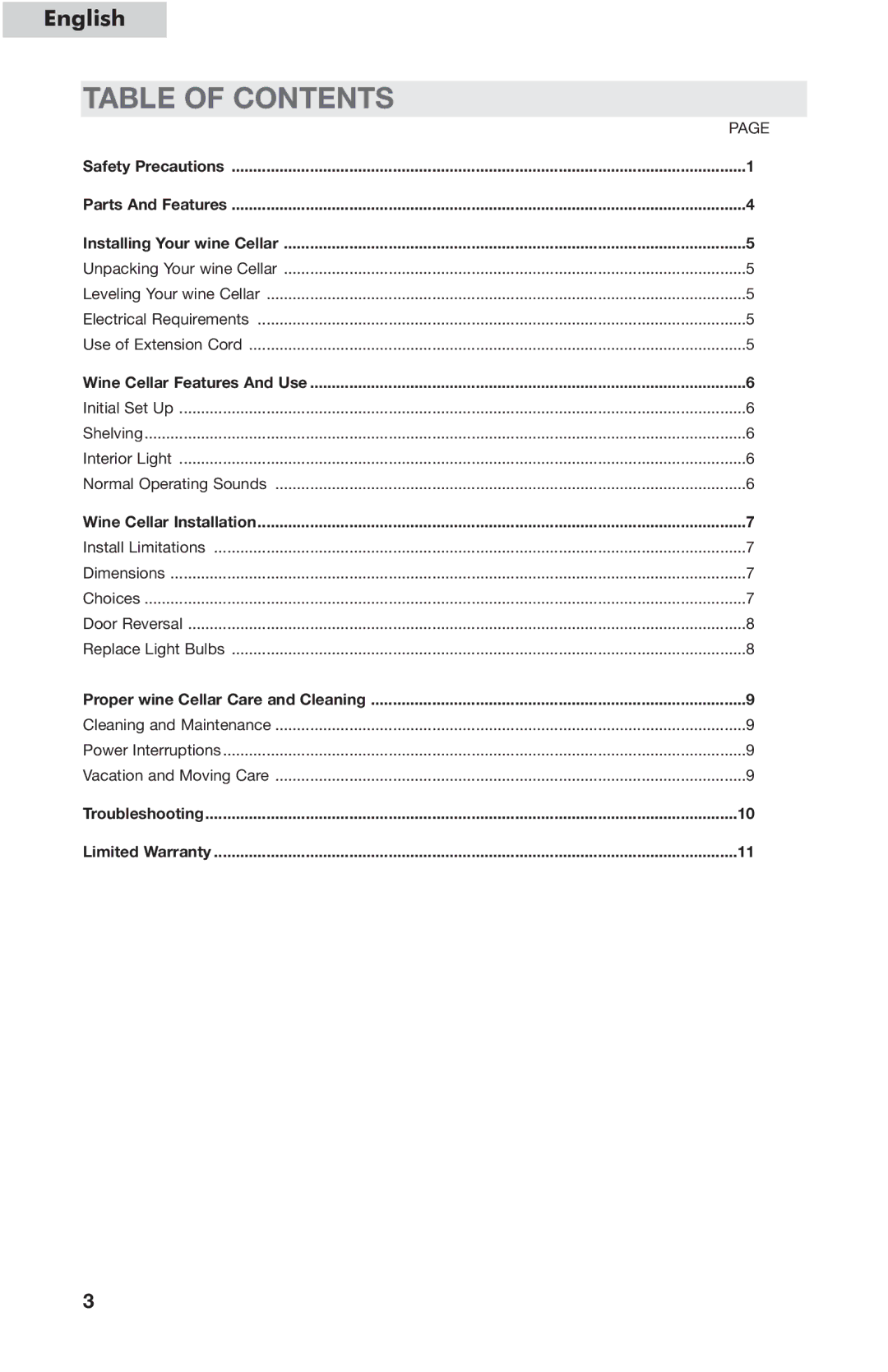 Haier HVC24B, HVCE24 user manual Table of Contents 