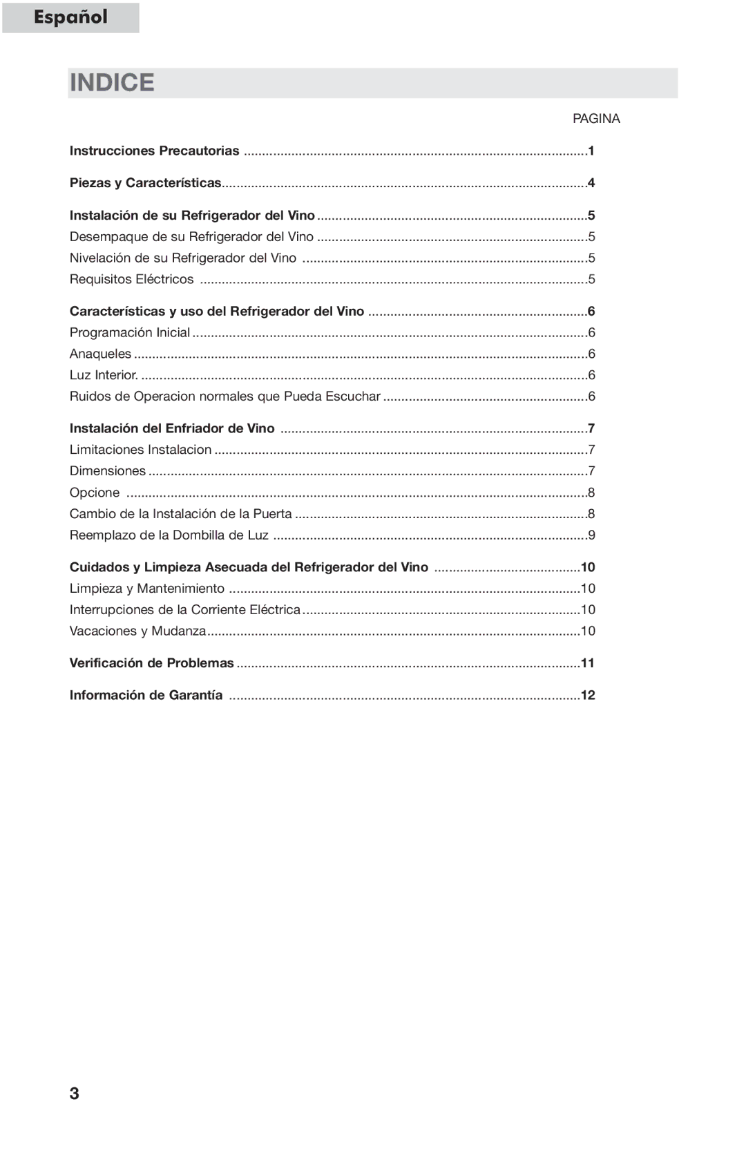 Haier HVC24B user manual Indice, Pagina 