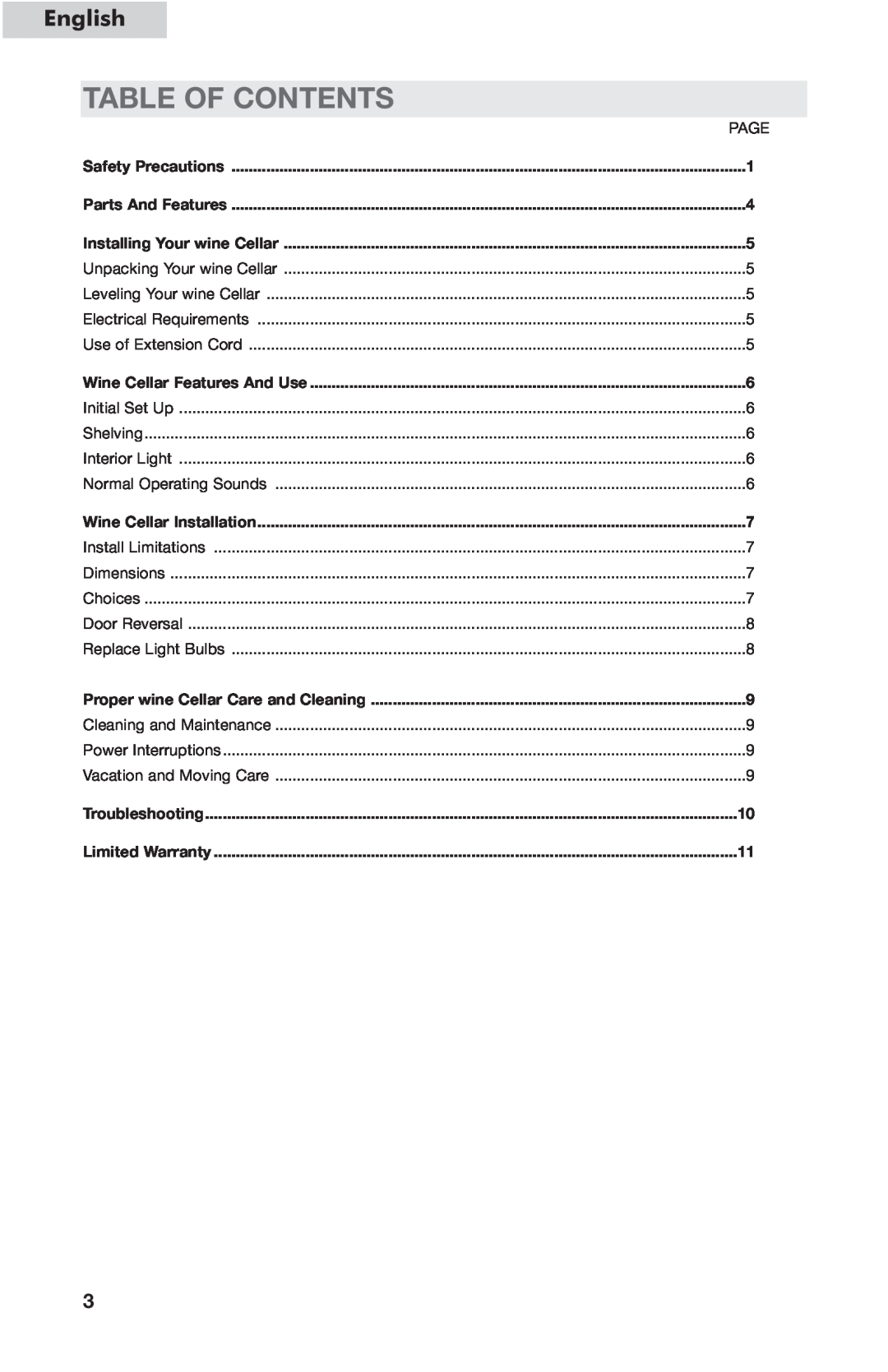 Haier HVC24B user manual Table Of Contents 