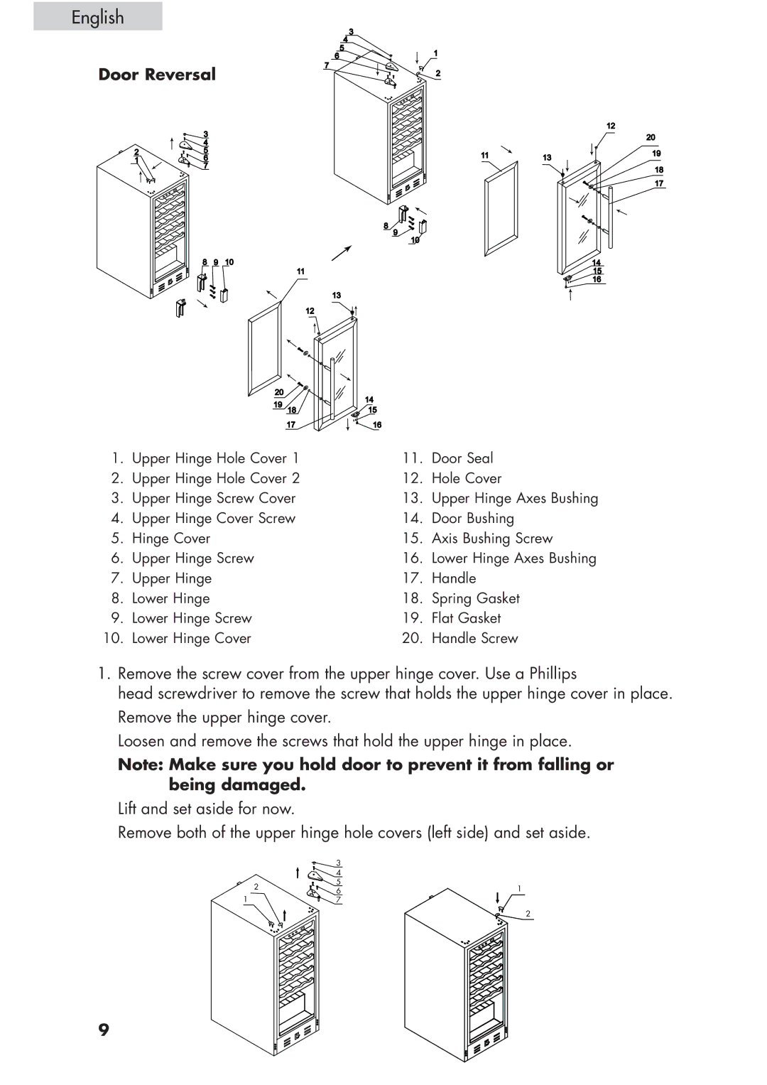 Haier HVCE24, HVCE15 user manual Door Reversal 