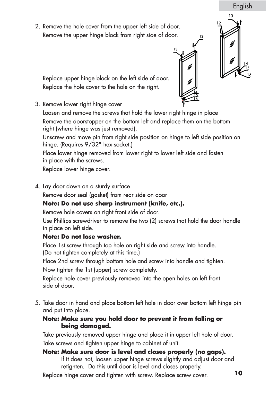 Haier HVCE15, HVCE24 user manual English, Note: Do not lose washer 