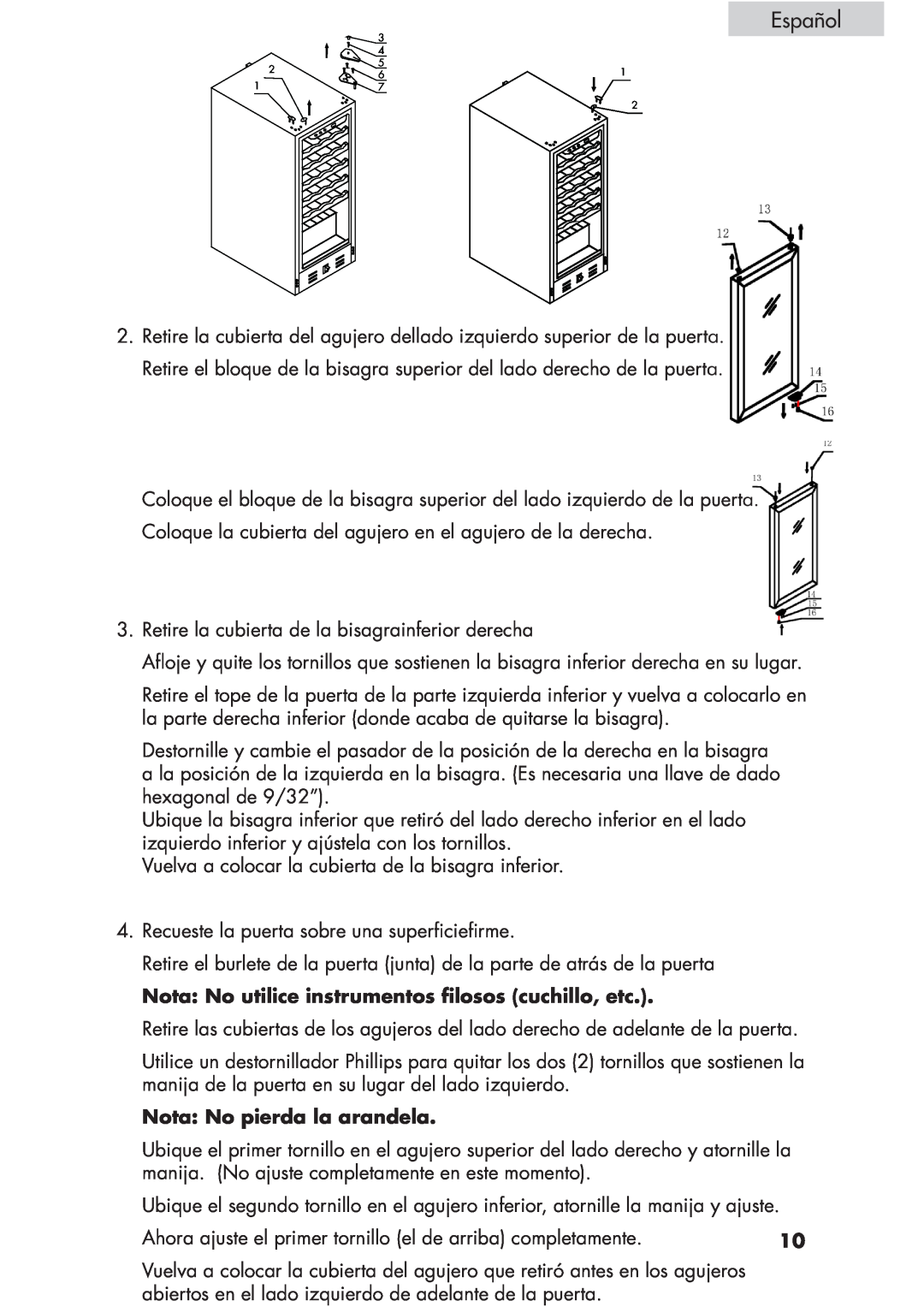 Haier HVCE15, HVCE24 user manual Español, Nota: No pierda la arandela 