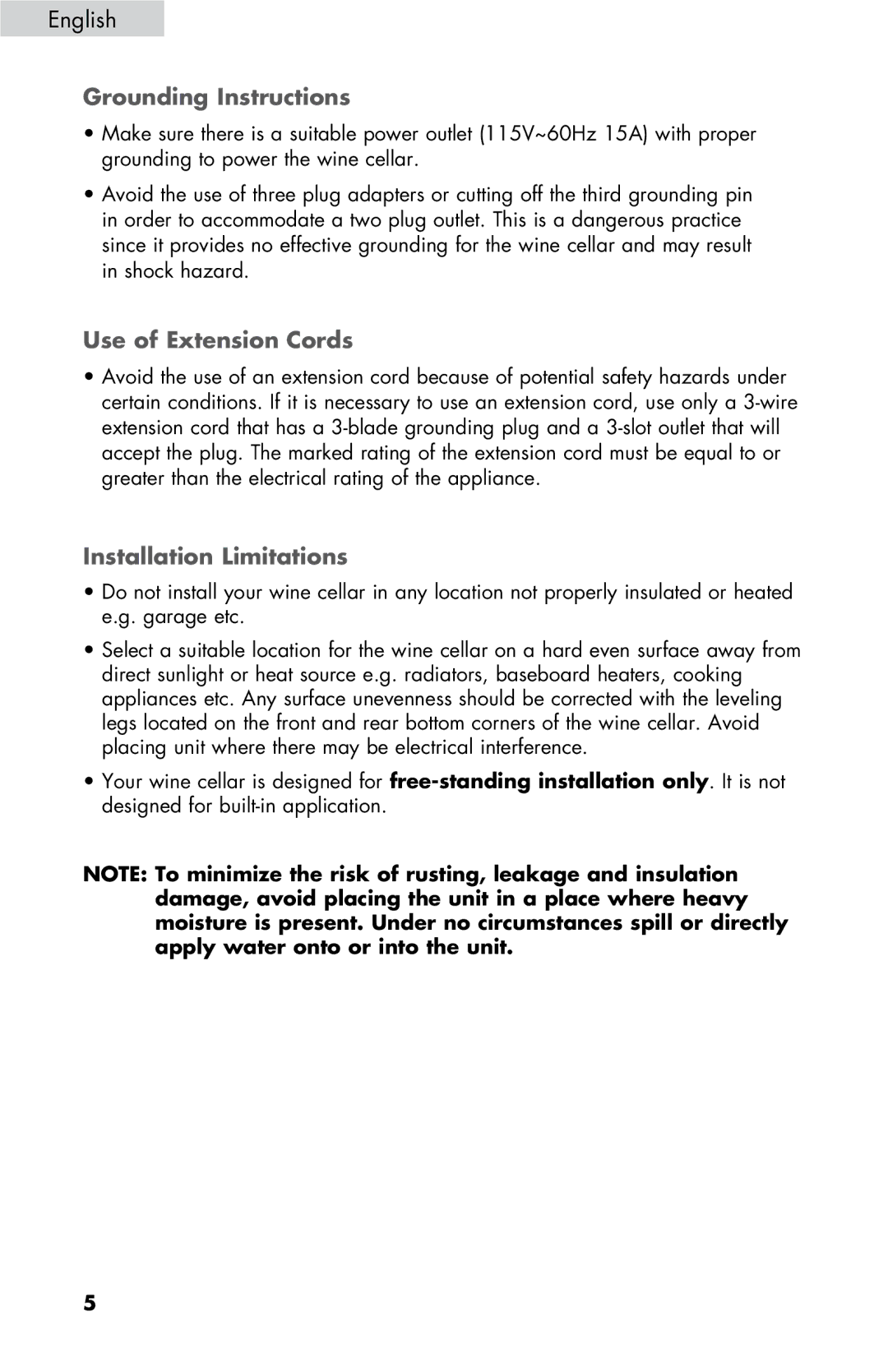 Haier HVDW20ABB -01 user manual Grounding Instructions, Use of Extension Cords, Installation Limitations 