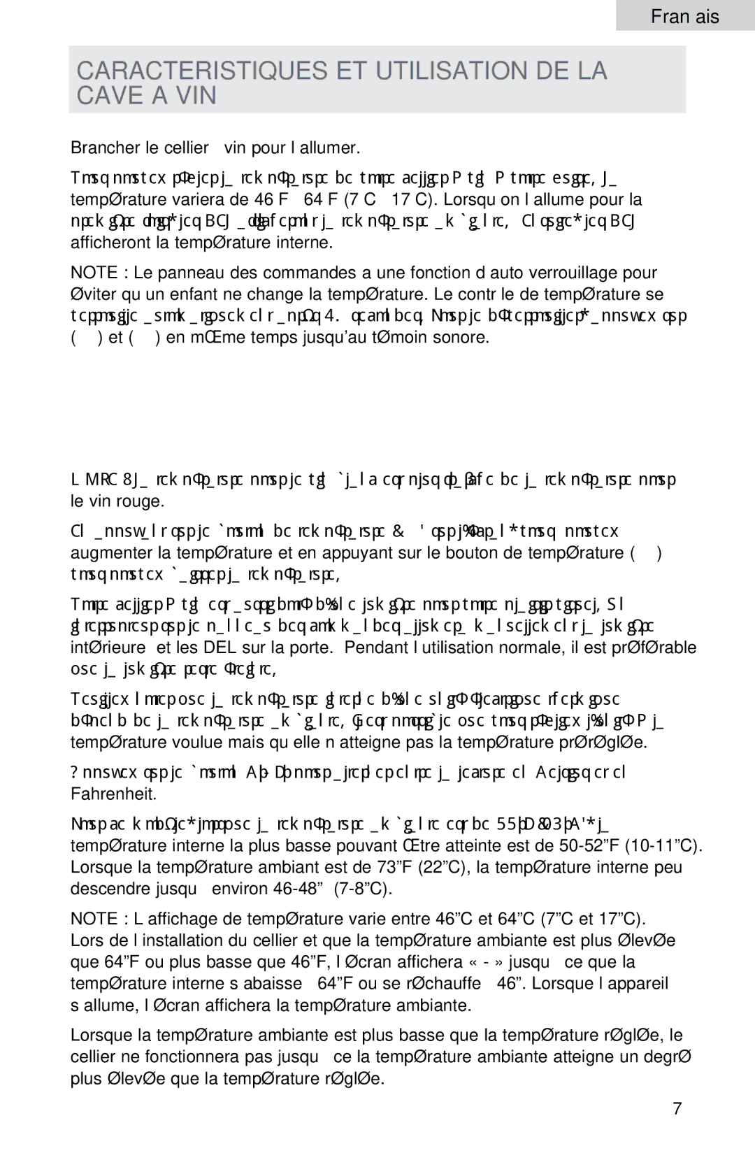 Haier HVDW15ABB, HVDW32ABB user manual Caracteristiques ET Utilisation DE LA Cave a VIN 