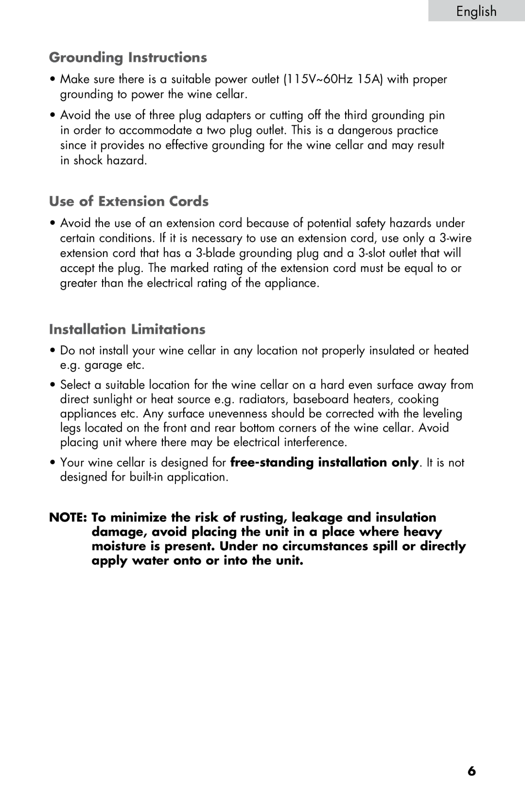 Haier HVDW15ABB, HVDW32ABB user manual Grounding Instructions, Use of Extension Cords, Installation Limitations 