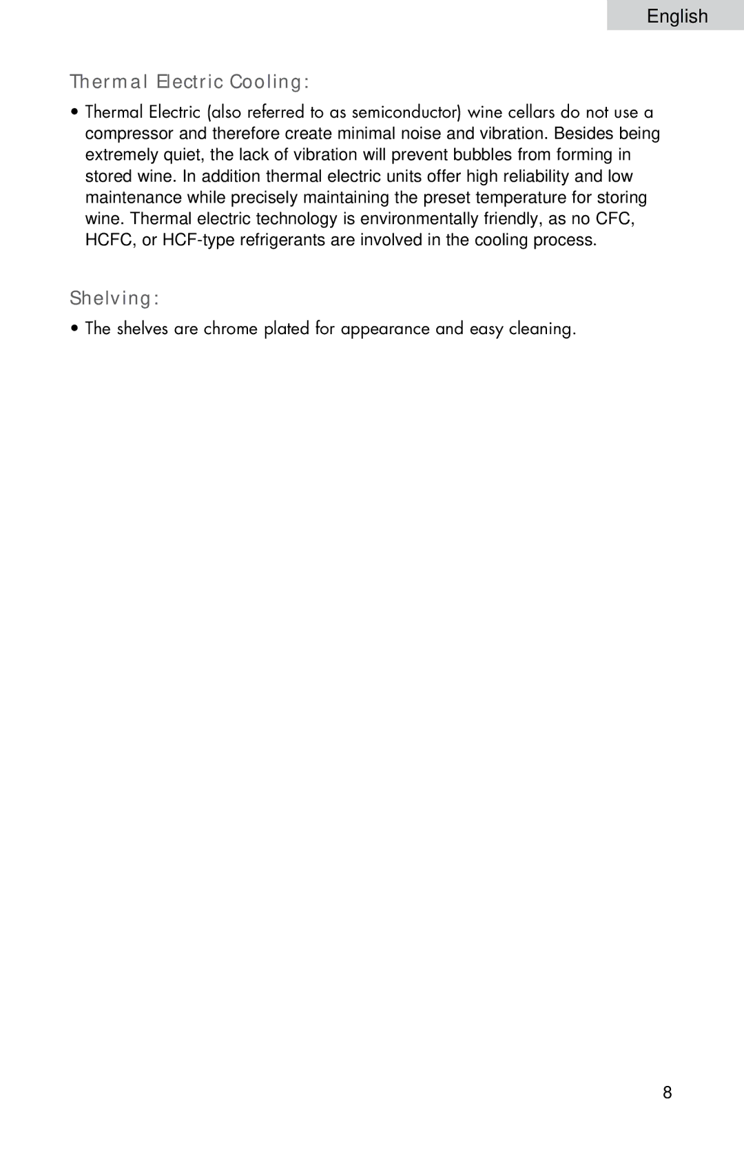 Haier HVDW15ABB, HVDW32ABB user manual Thermal Electric Cooling, Shelving 