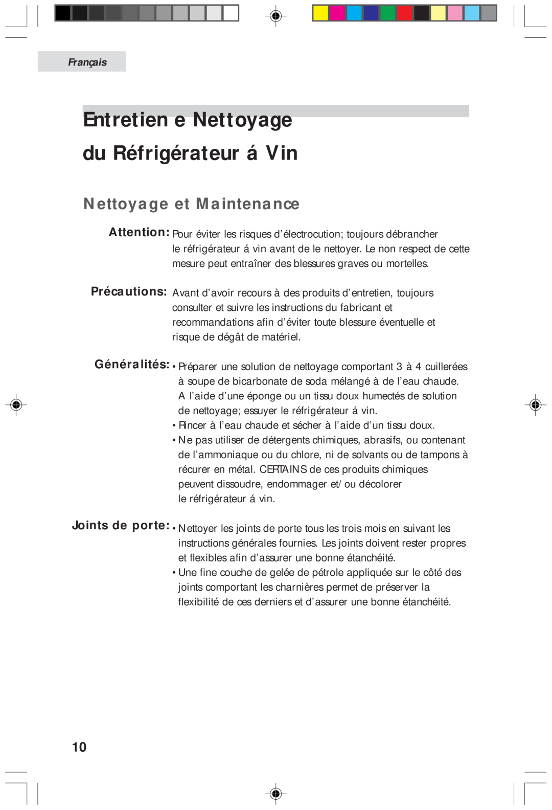 Haier HVF020A, HVFM20A user manual Entretien e Nettoyage du Réfrigérateur á Vin, Nettoyage et Maintenance, Français 