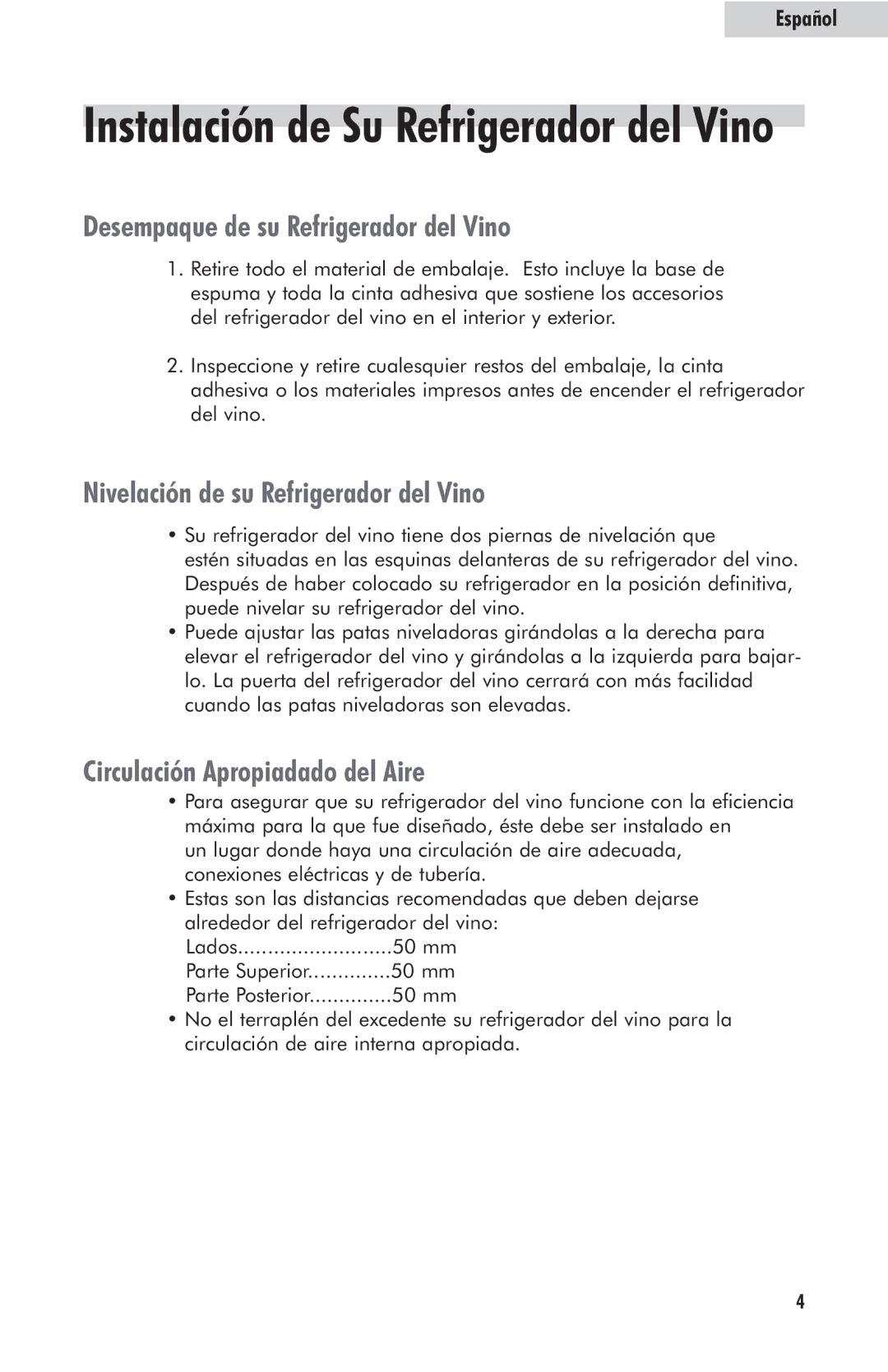 Haier HVFE024BBB user manual Instalación de Su Refrigerador del Vino 