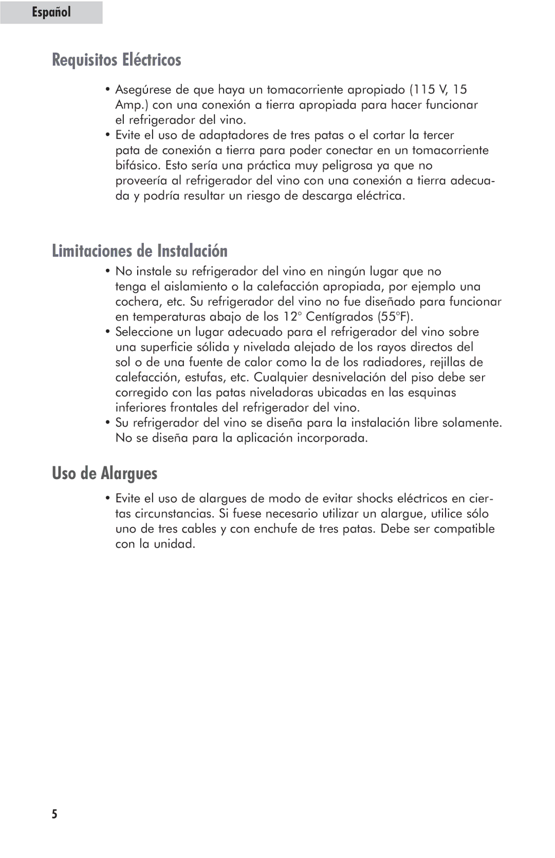 Haier HVFE024BBB user manual Requisitos Eléctricos, Uso de Alargues 