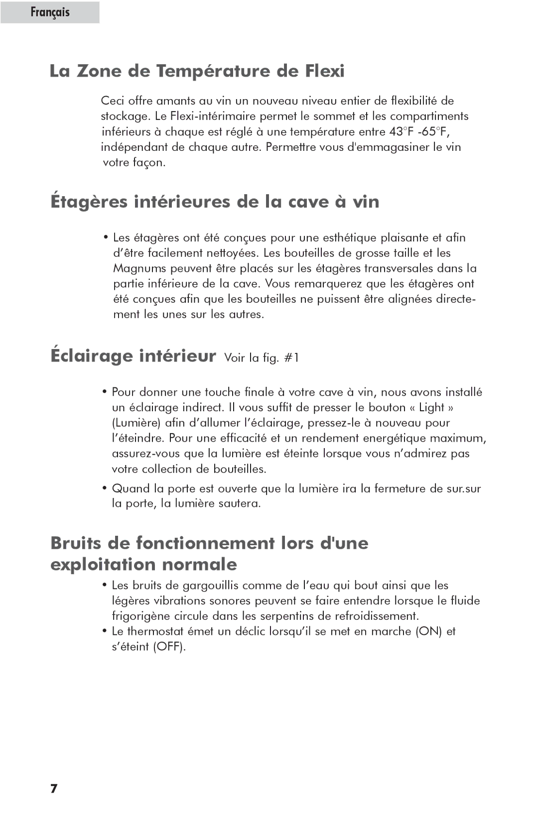 Haier HVFE040BBB user manual La Zone de Température de Flexi, Étagères intérieures de la cave à vin 