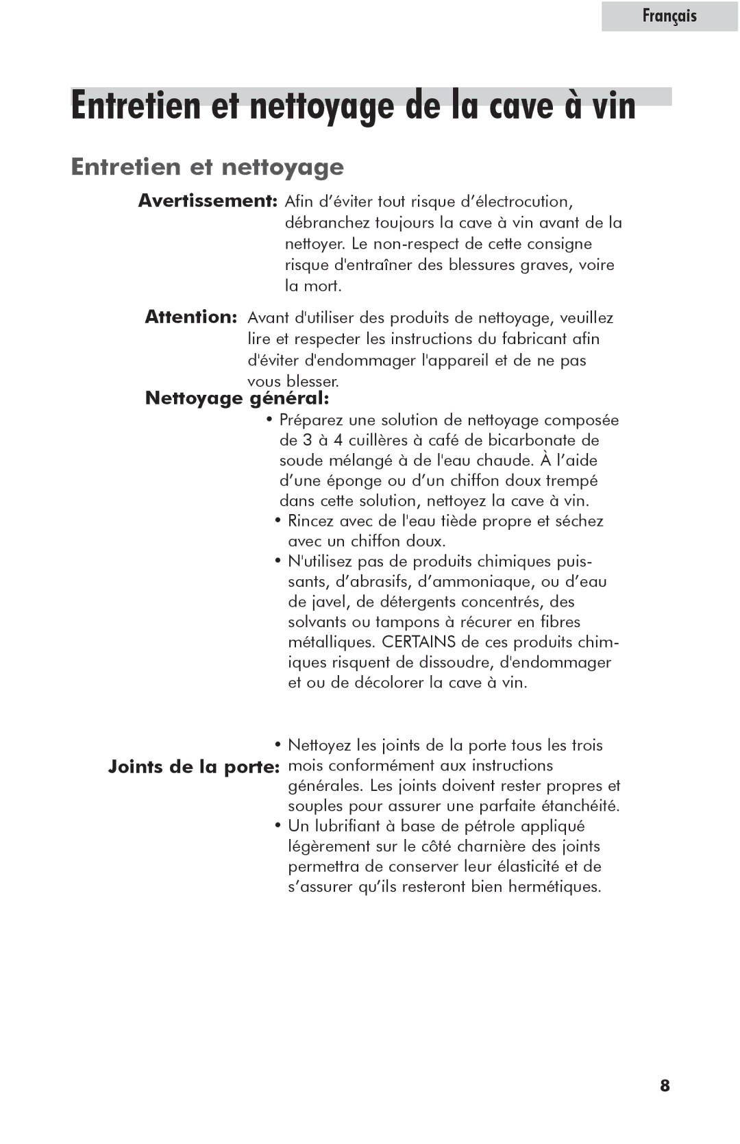 Haier HVFE040BBB user manual Entretien et nettoyage, Nettoyage général 