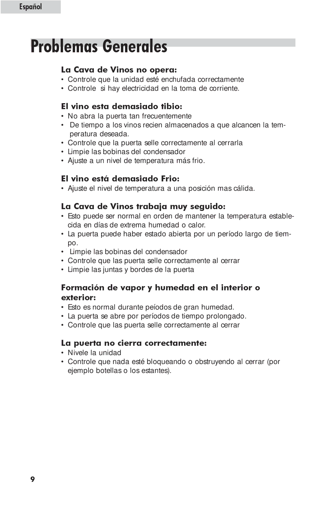 Haier HVFE040BBB user manual Problemas Generales 