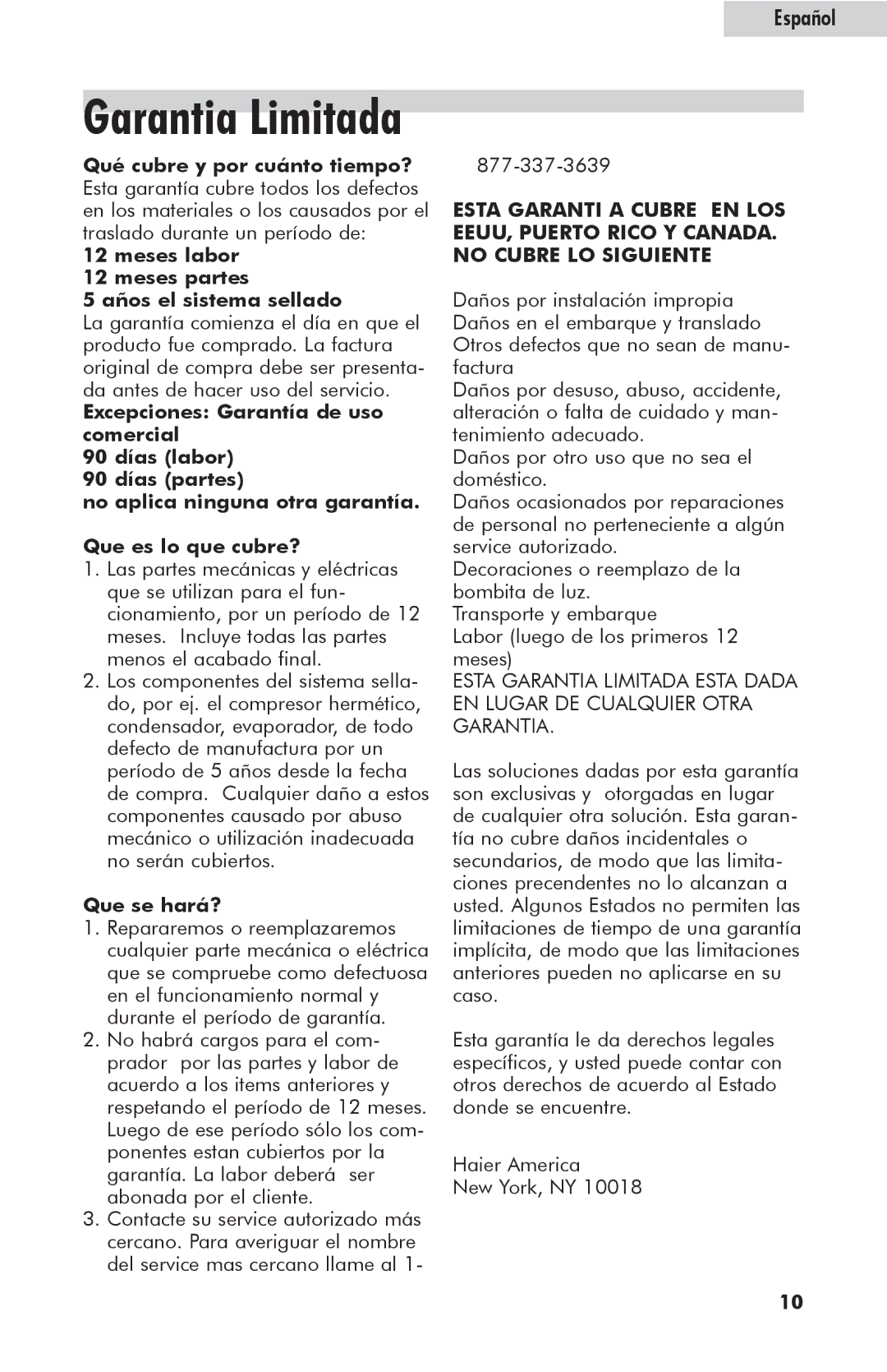 Haier HVFE040BBB user manual Garantia Limitada 