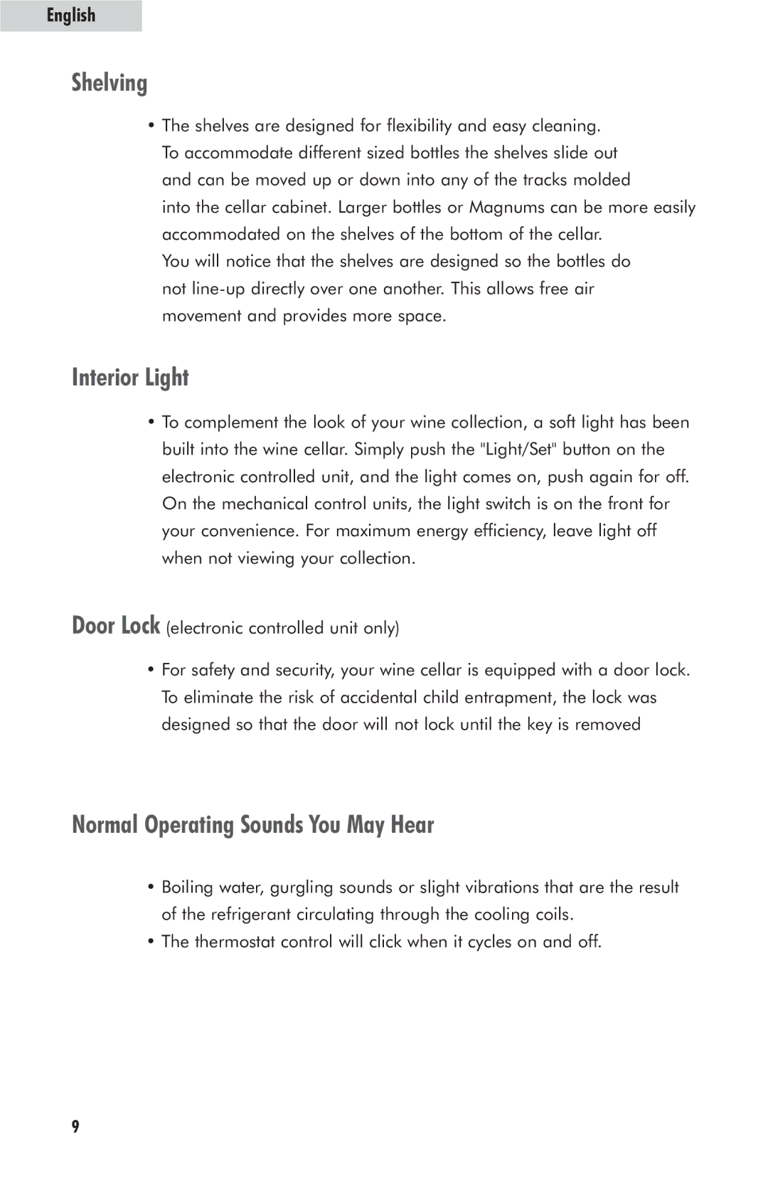 Haier HVFM24B user manual Shelving, Interior Light, Normal Operating Sounds You May Hear 