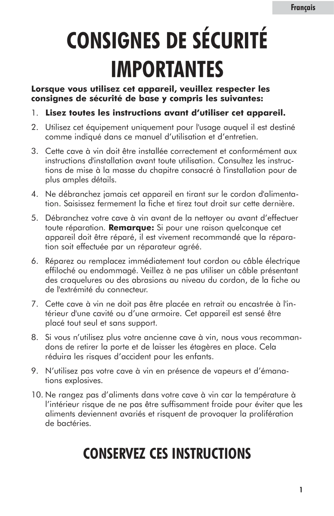 Haier HVFM24B user manual Importantes, Français 