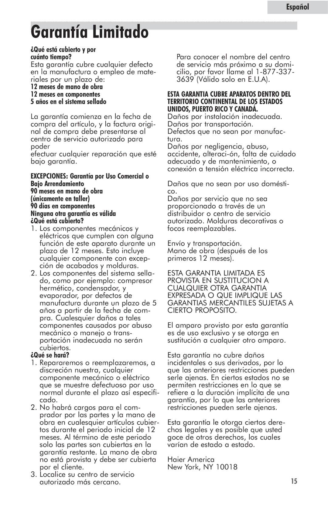 Haier HVFM24B user manual Garantía Limitado 