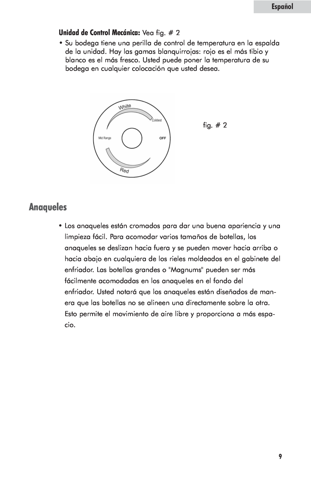 Haier HVFM24B user manual Anaqueles, Español Unidad de Control Mecánica Vea fig. # 