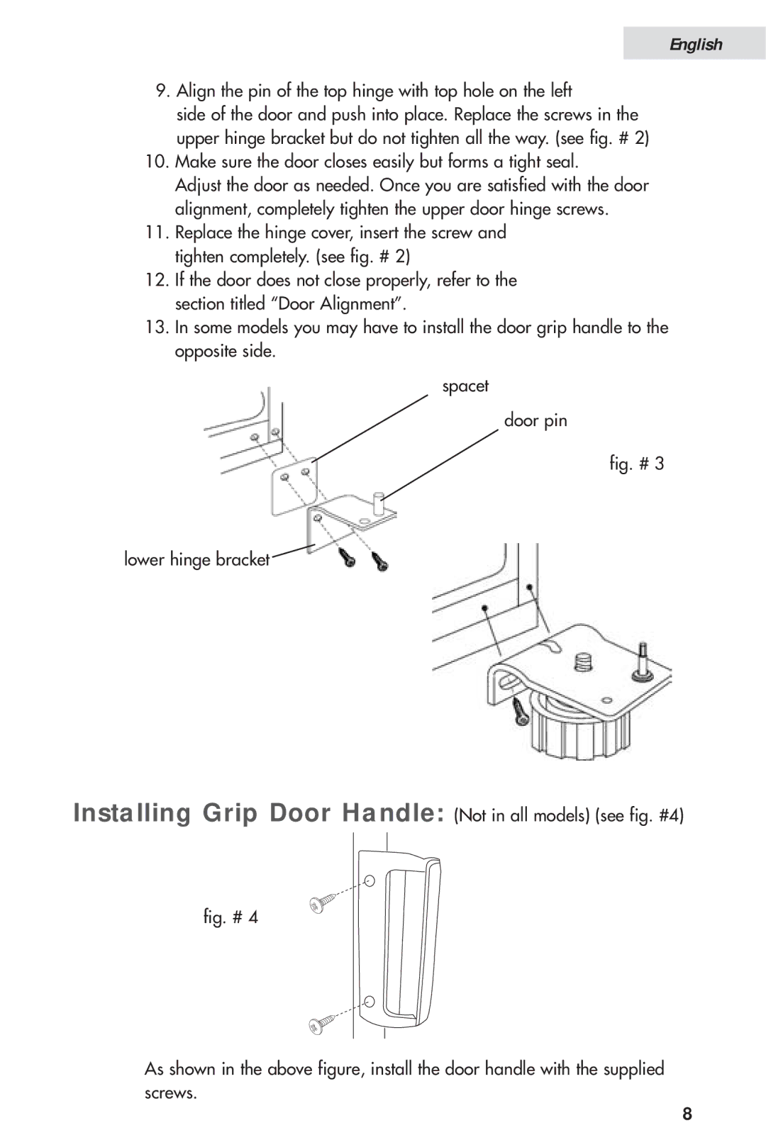 Haier HVH014A manual Align the pin of the top hinge with top hole on the left 