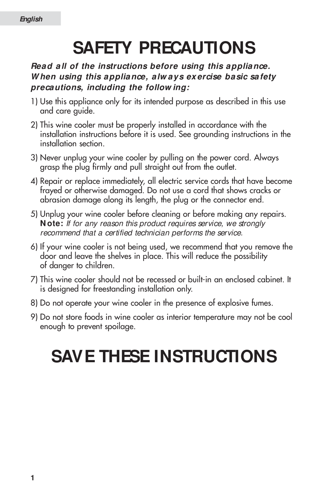 Haier HVH014A manual Safety Precautions, Save These Instructions, English 