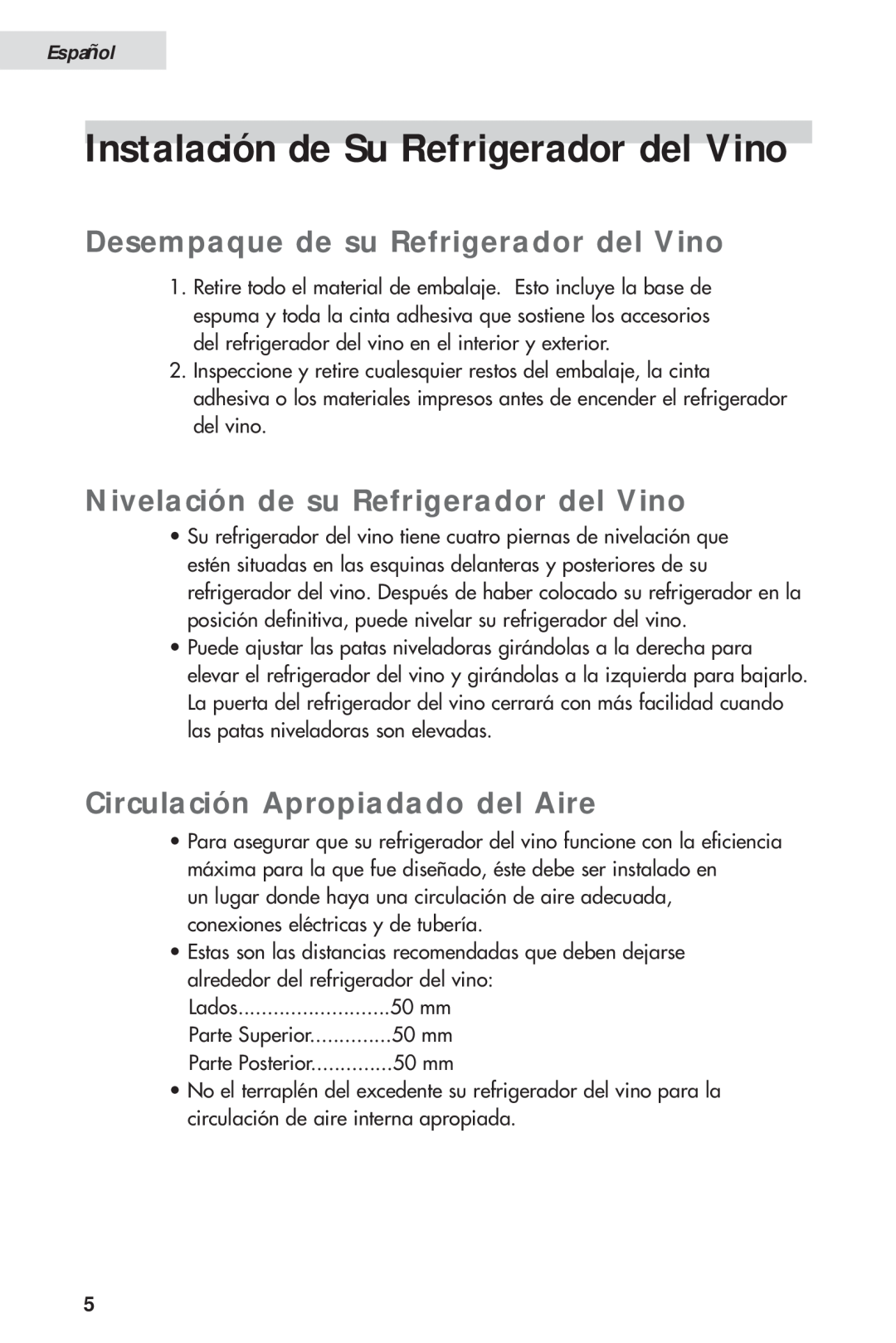 Haier HVH014A manual Instalación de Su Refrigerador del Vino, Desempaque de su Refrigerador del Vino, Español 