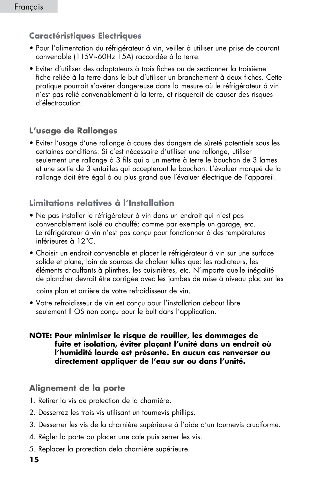 Haier HVTM12DABB user manual ’usage de Rallonges, Alignement de la porte 