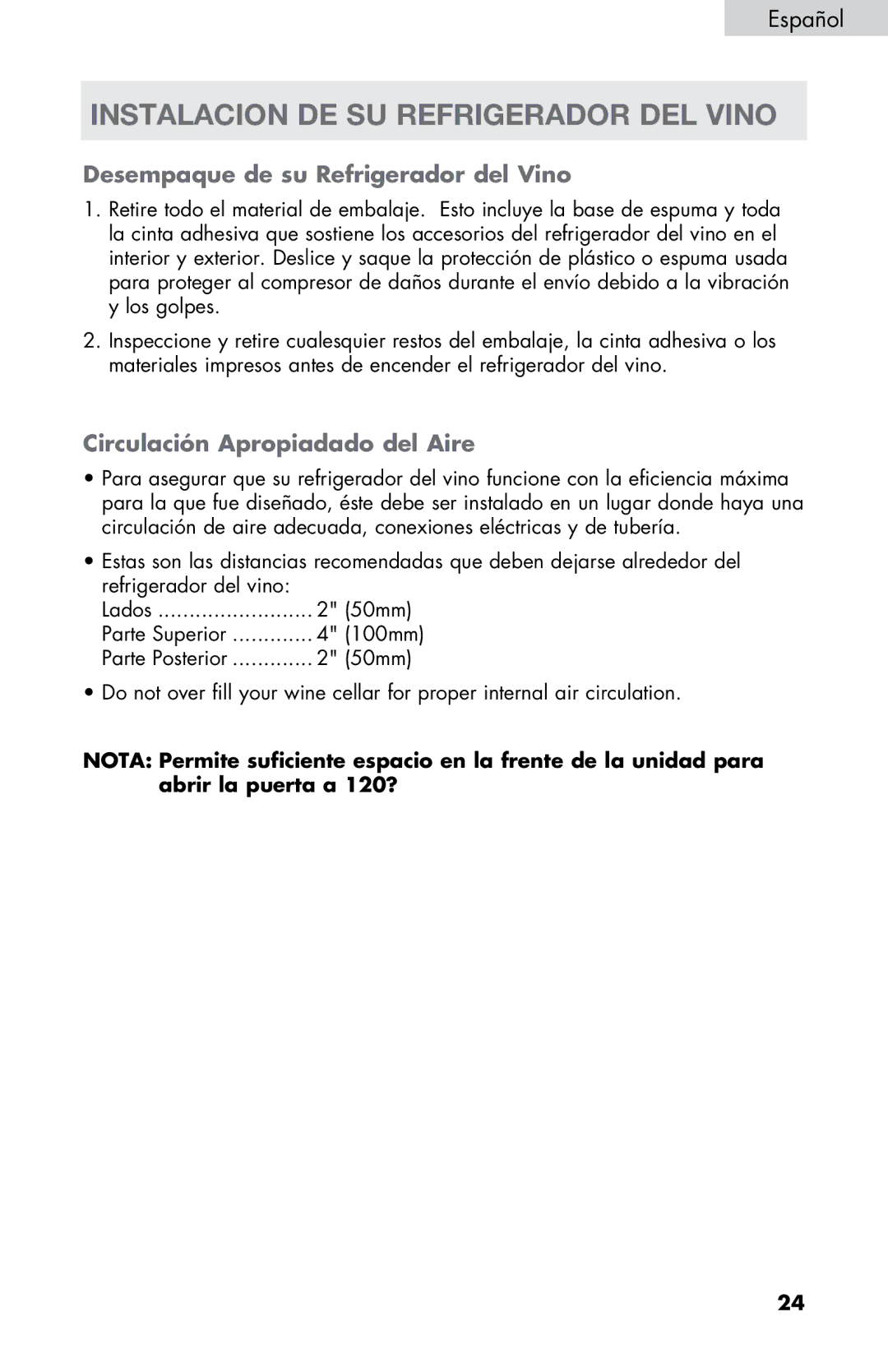 Haier HVTM12DABB user manual Instalacion DE SU Refrigerador DEL Vino, Desempaque de su Refrigerador del Vino 