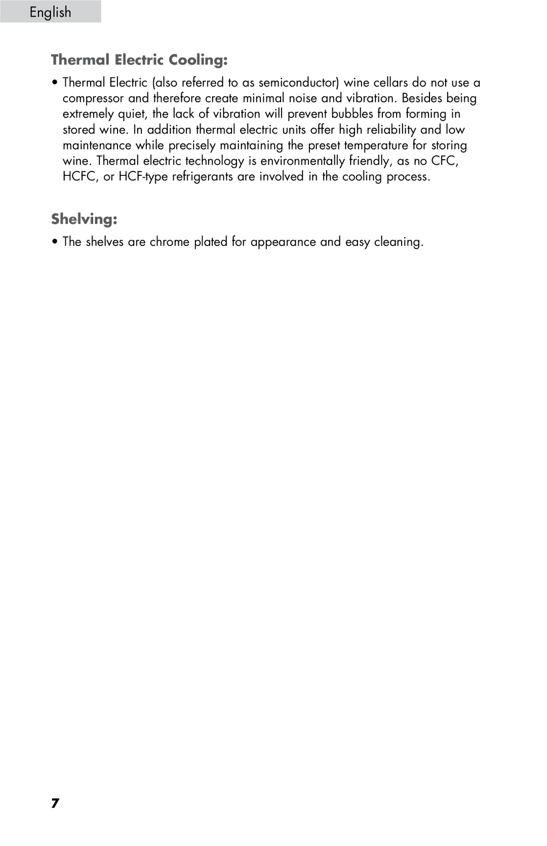 Haier HVTM12DABB user manual Thermal Electric Cooling, Shelving 