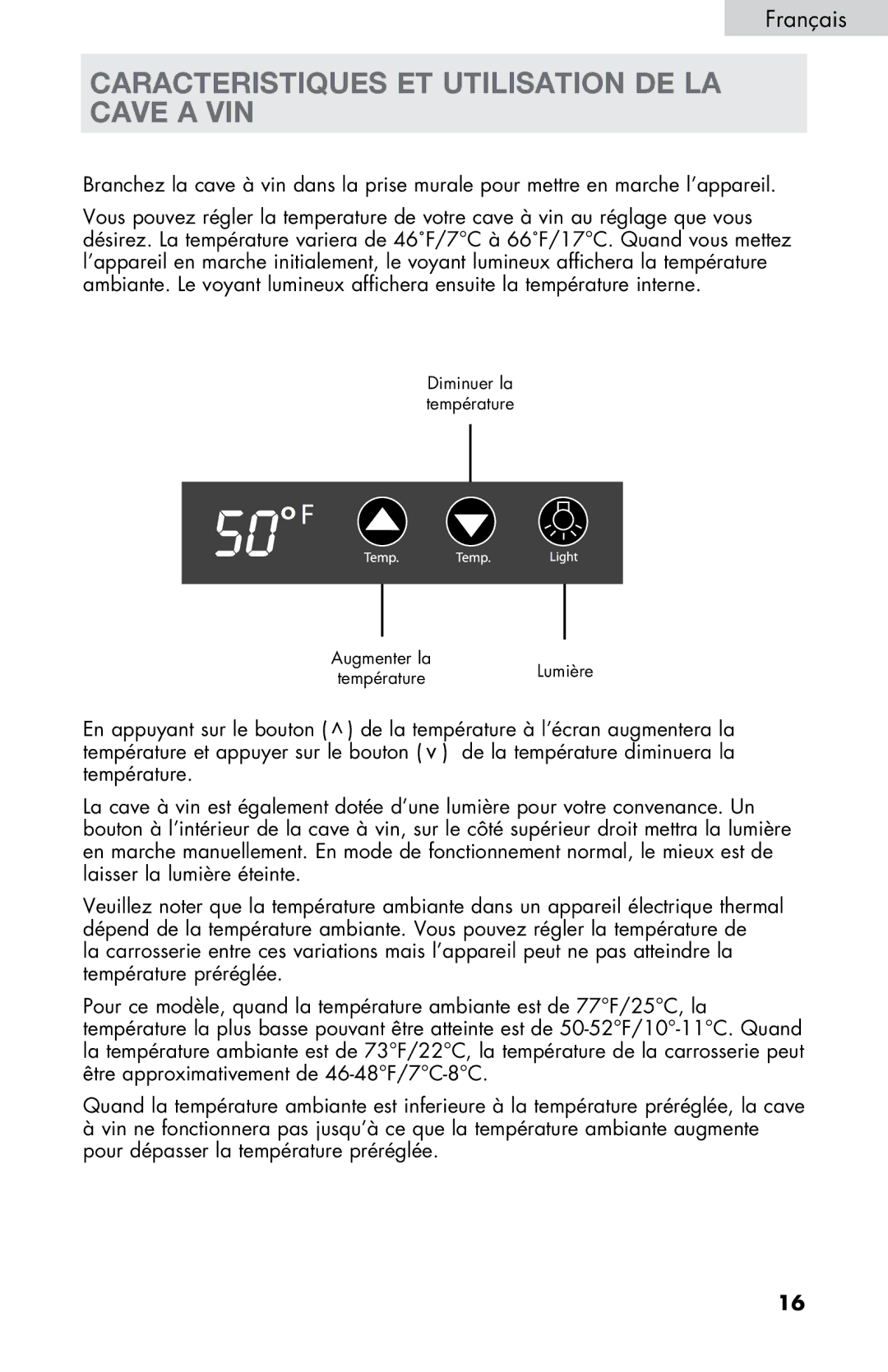 Haier HVTM04ABB, HVTM16ABB, HVTM06, HVTM08, HVTM12BSS user manual Caracteristiques ET Utilisation DE LA Cave a VIN 