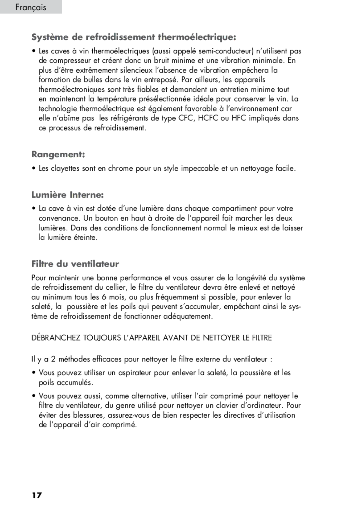 Haier HVTM08, HVTM16ABB Système de refroidissement thermoélectrique, Rangement, Lumière Interne, Filtre du ventilateur 