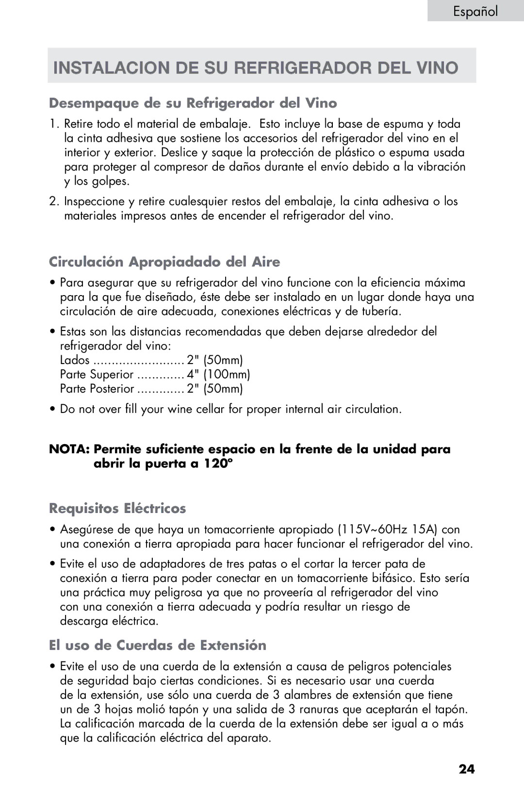 Haier HVTM16ABB, HVTM06, HVTM04ABB, HVTM08 Instalacion DE SU Refrigerador DEL Vino, Desempaque de su Refrigerador del Vino 